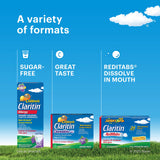 Tablettes douces orange Claritin, faciles à mâcher et pratiques en déplacement.