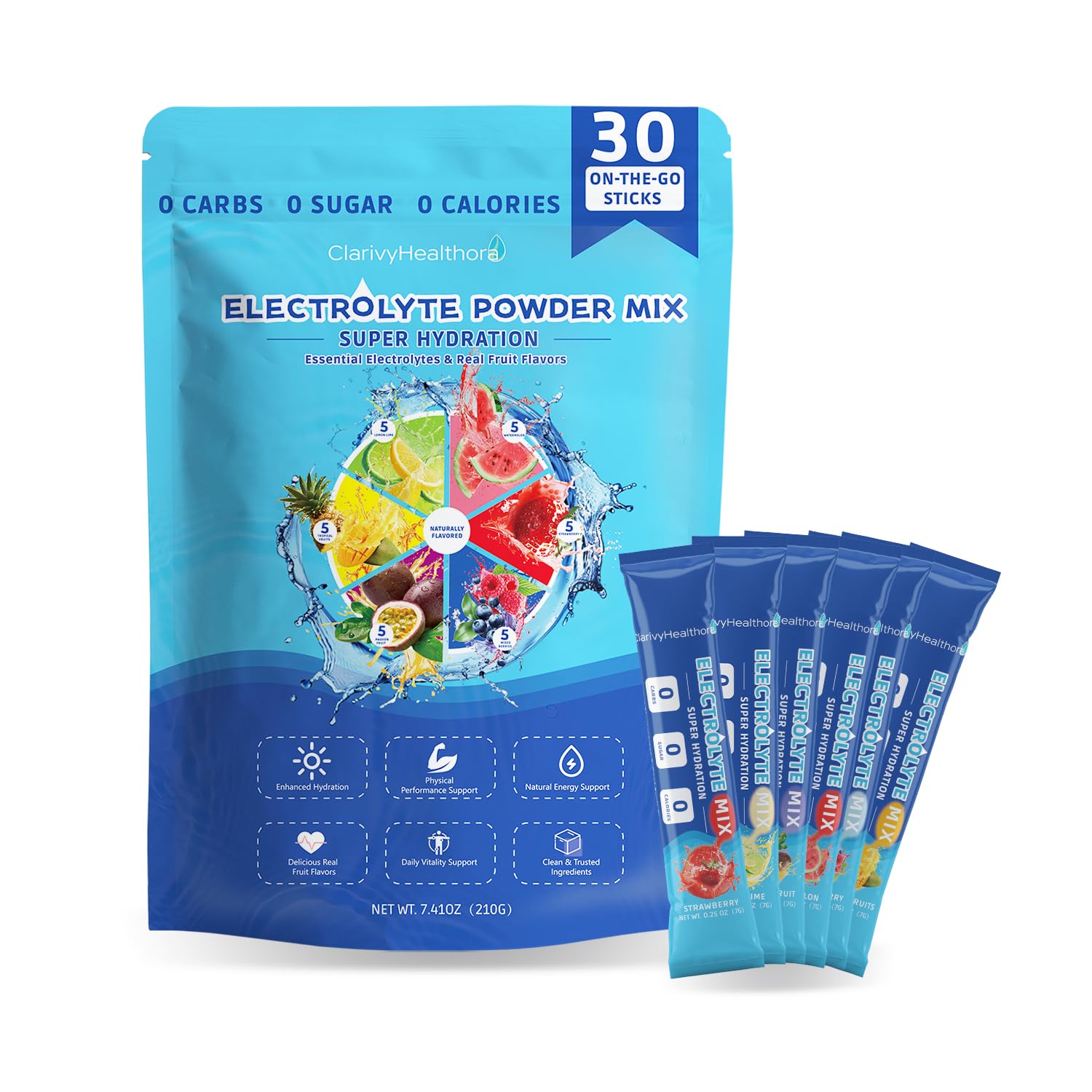 Sachets ClarivyHealthora d'électrolyte sans sucre prêts à l'emploi pour hydratation pratique