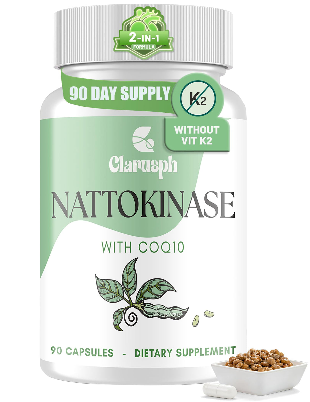 Clarusph Nattokinase : bouteille 90 capsules pour une routine quotidienne.