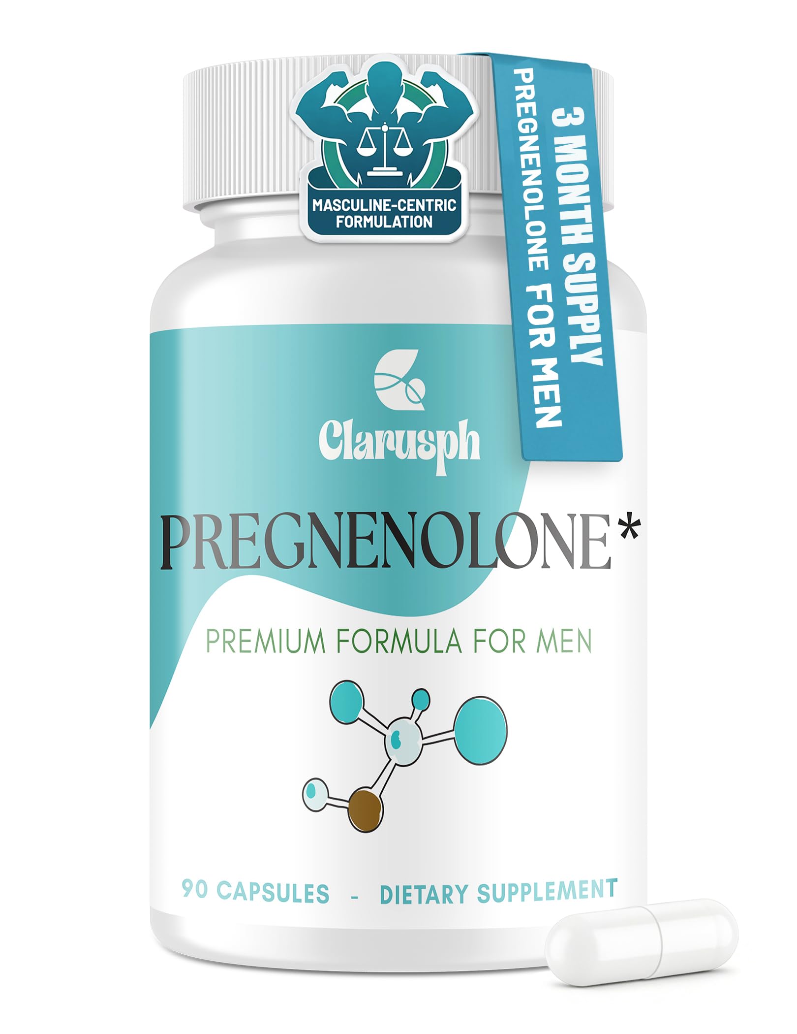 Bouteille Clarusph Pregnenolone 50 mg DHEA, format pratique pour usage quotidien
