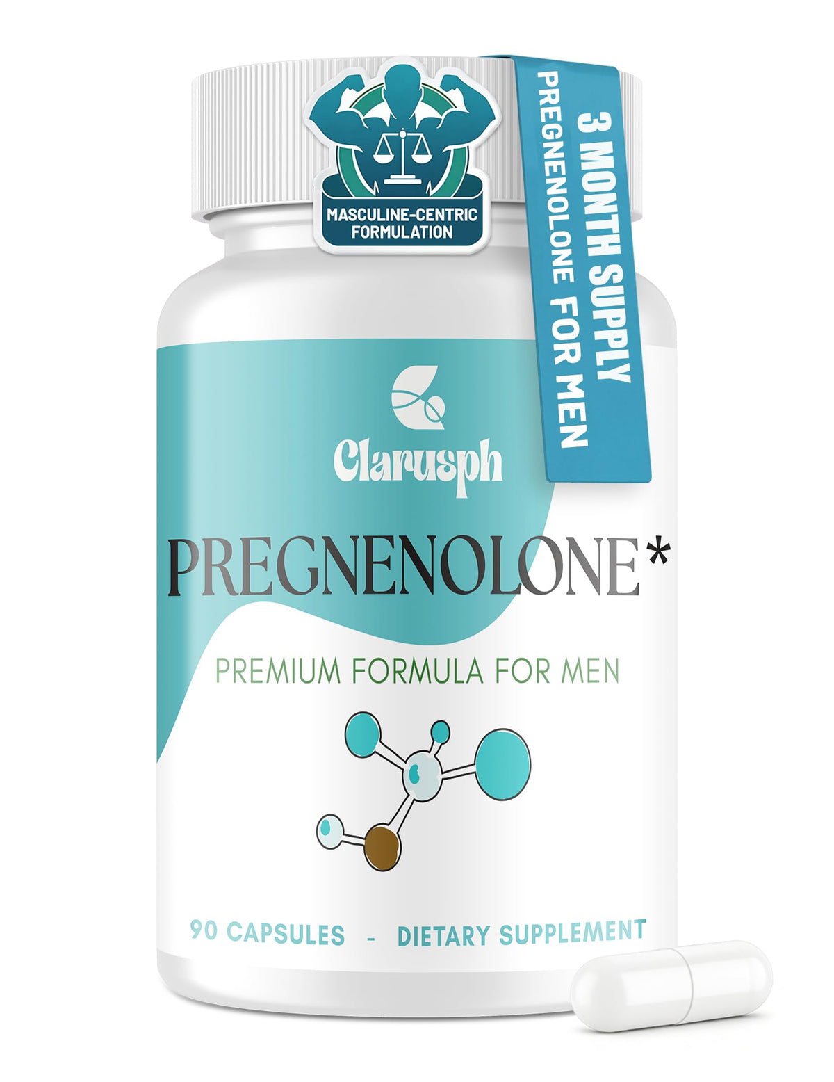 Bouteille Clarusph Pregnenolone 50 mg DHEA, format pratique pour usage quotidien