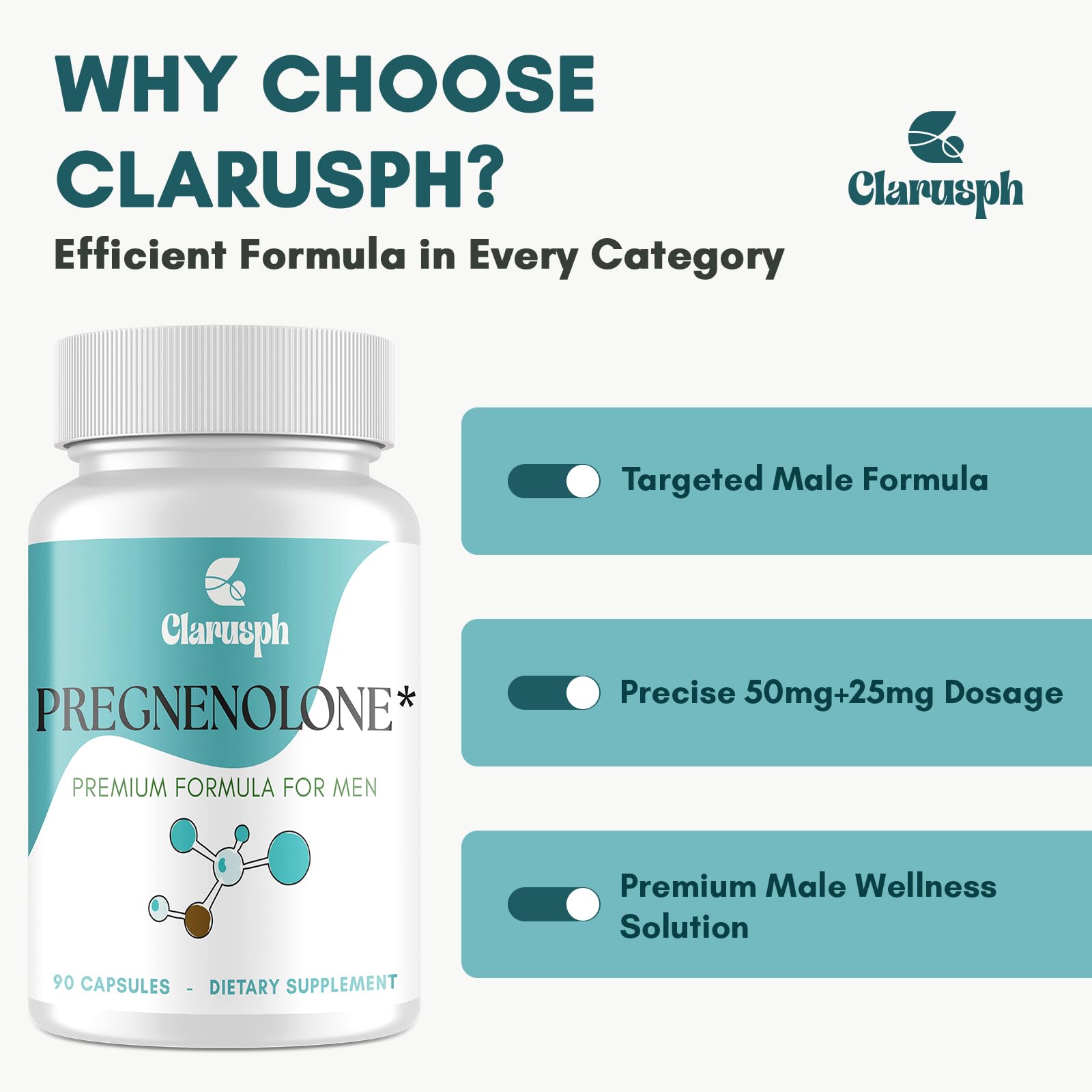 Dosage Clarusph Pregnenolone 50 mg DHEA, synergie potentielle au quotidien