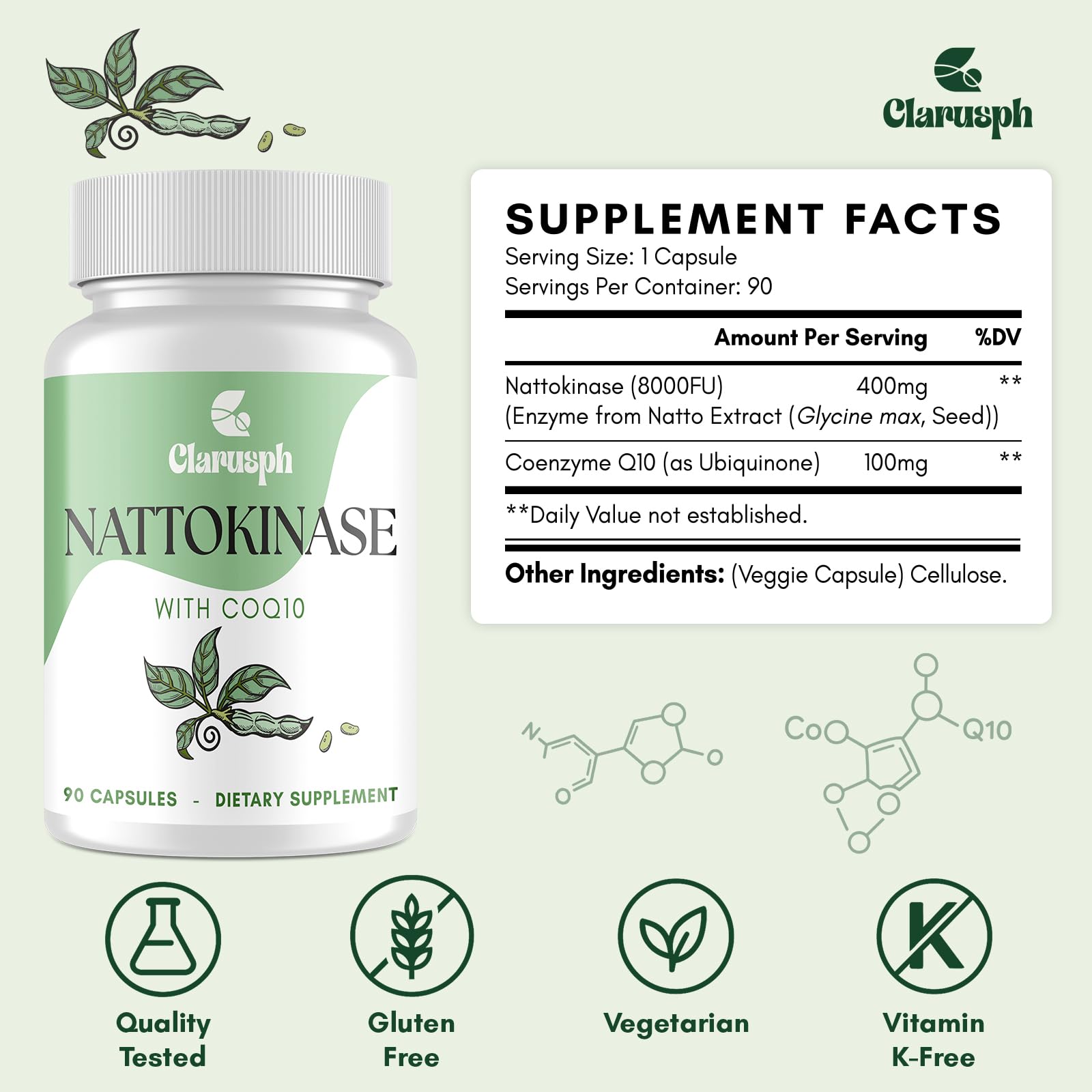 Clarusph Sans gluten – nattokinase sans gluten et allergènes courants.