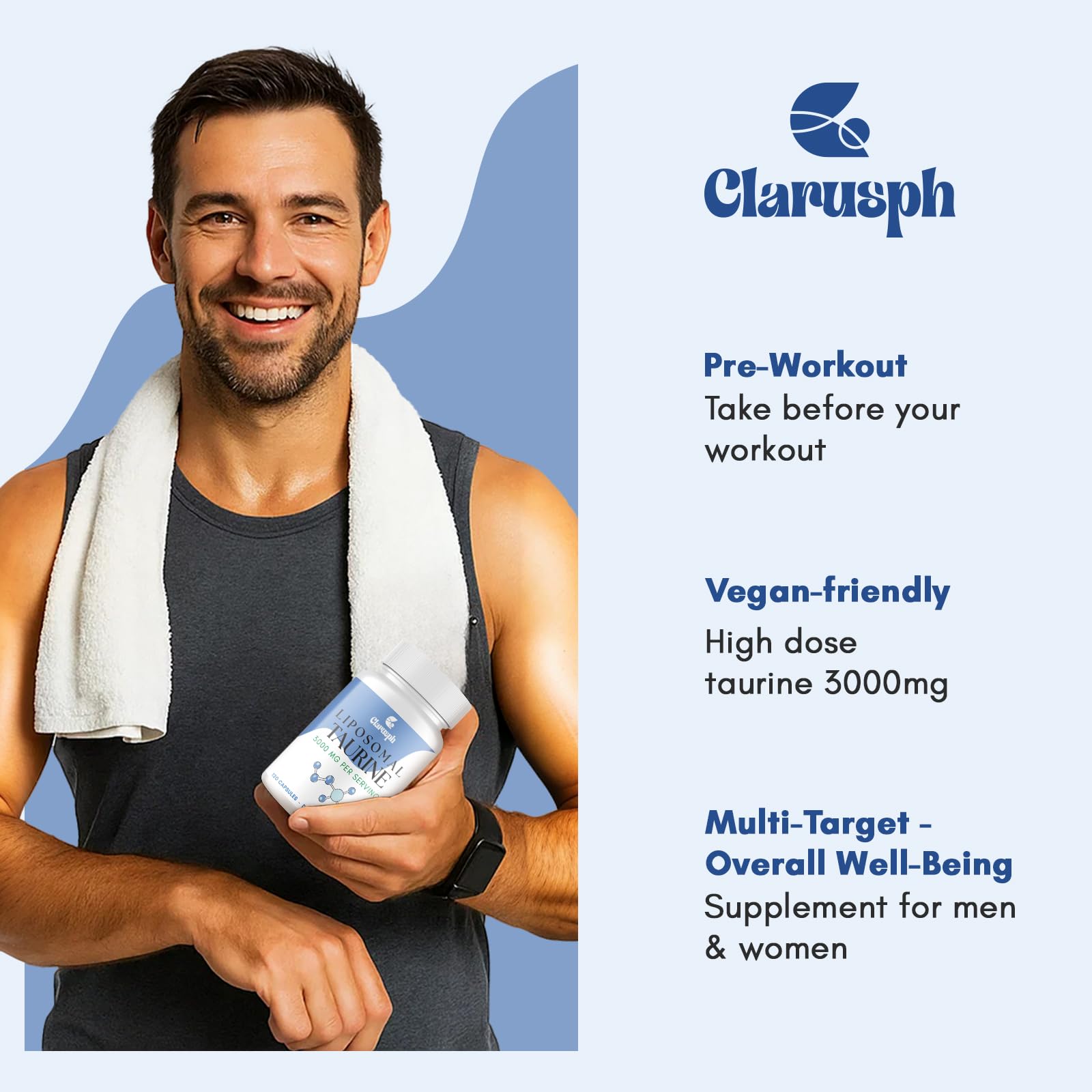 Clarusph Taurine liposomale, absorption élevée, meilleure assimilation.