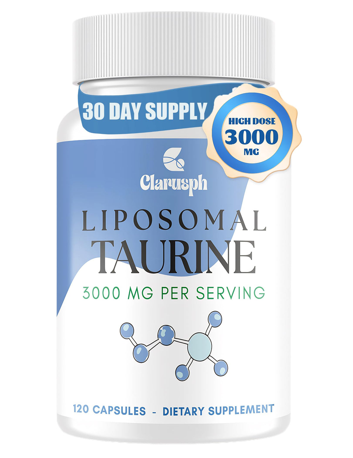 Clarusph Taurine liposomale – bouteille 3000mg, énergie durable pour l’entraînement.