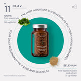 CLAV dosage-iode-selenium: capsule indiquant 150 mcg d’iode et 55 mcg de sélénium.