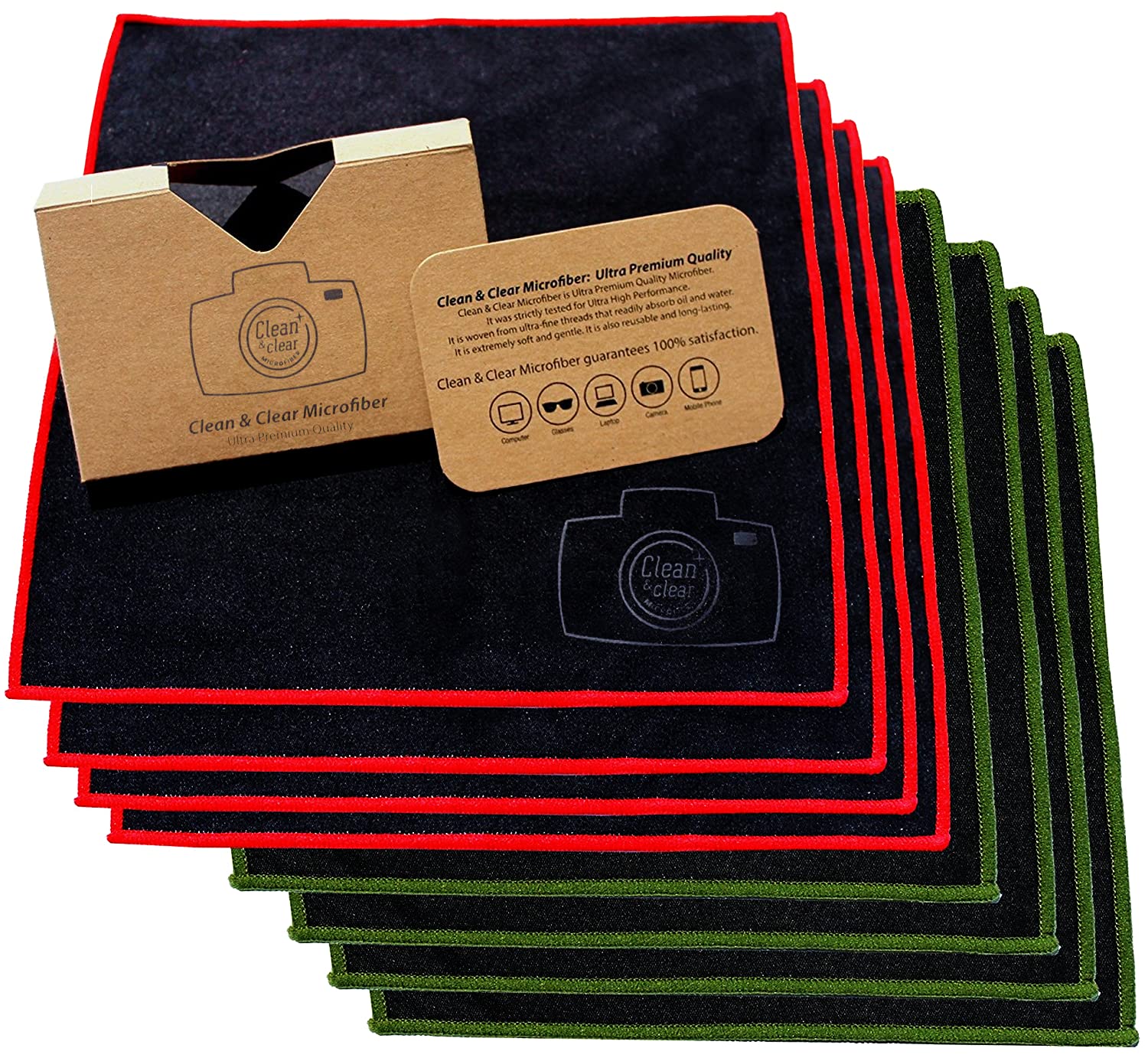 Clean & Clear Microfiber: tissu grand format prêt pour nettoyer lentilles sans traces.