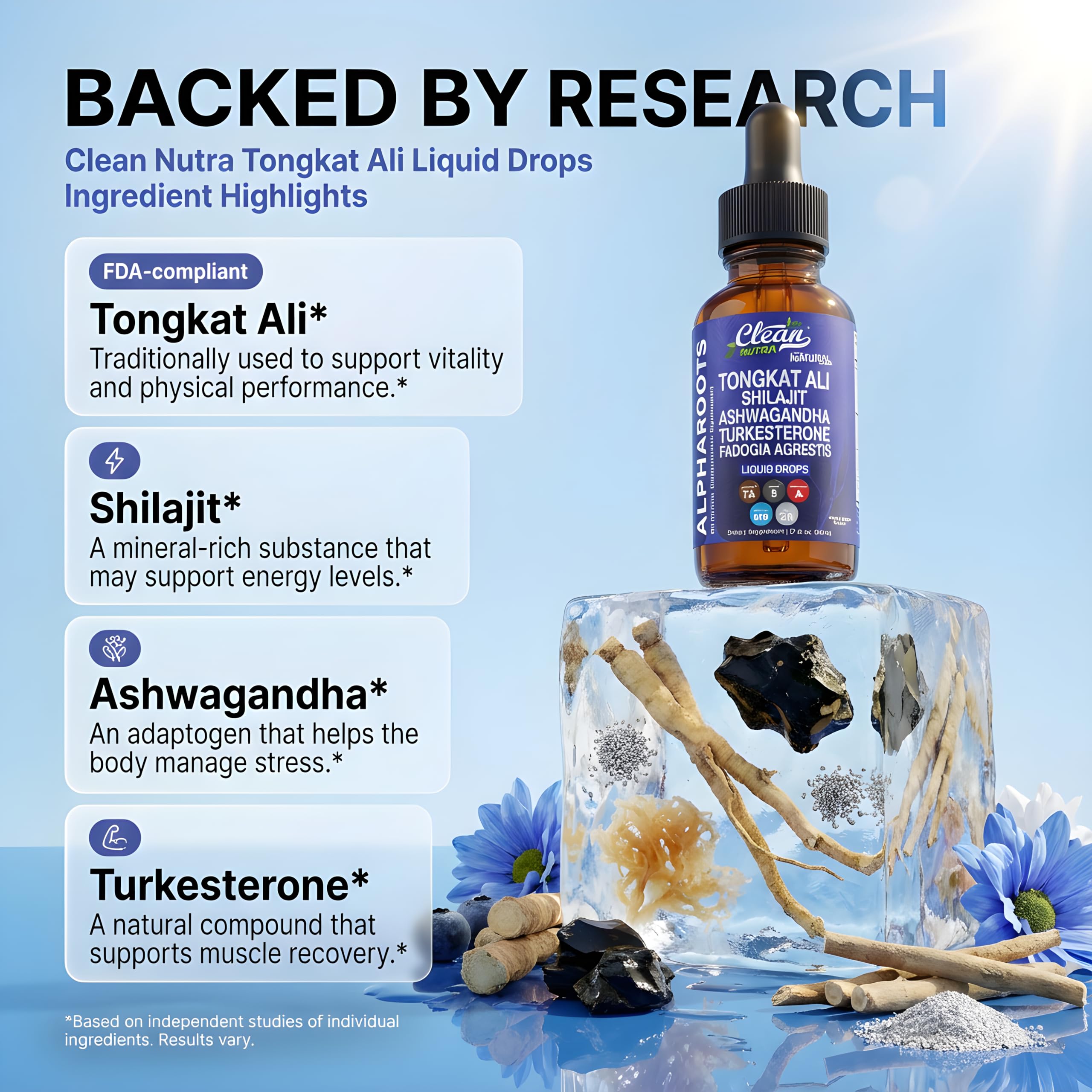 Gouttes Ashwagandha Clean Nutra, équilibre et calme potentiels.