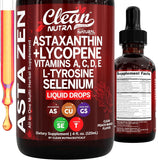 Gouttes Clean Nutra Astaxanthine Lycopène dans la bouteille, absorption potentielle facilitée.