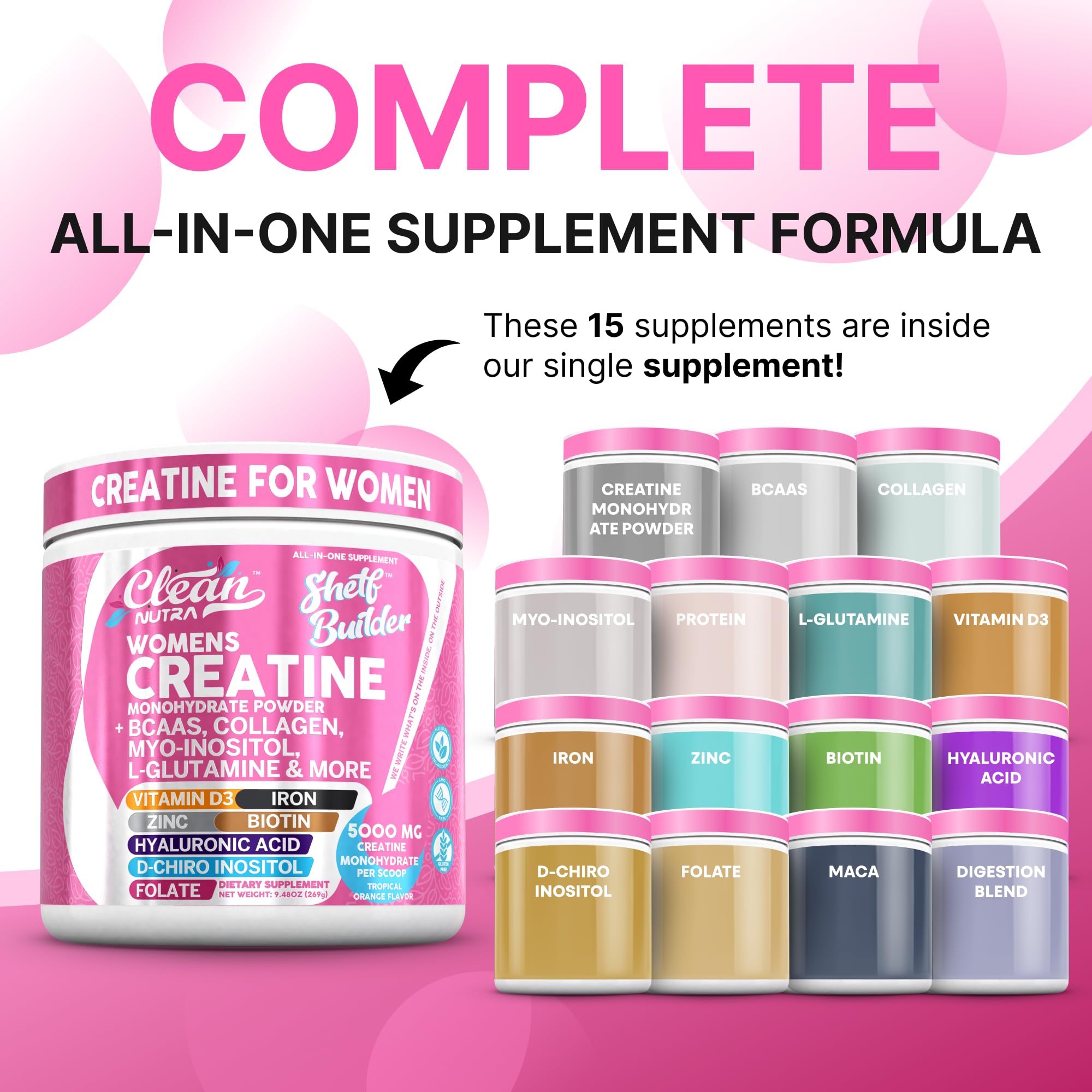 Clean Nutra BCAA et Myo-Inositol en poudre, récupération après l'effort.