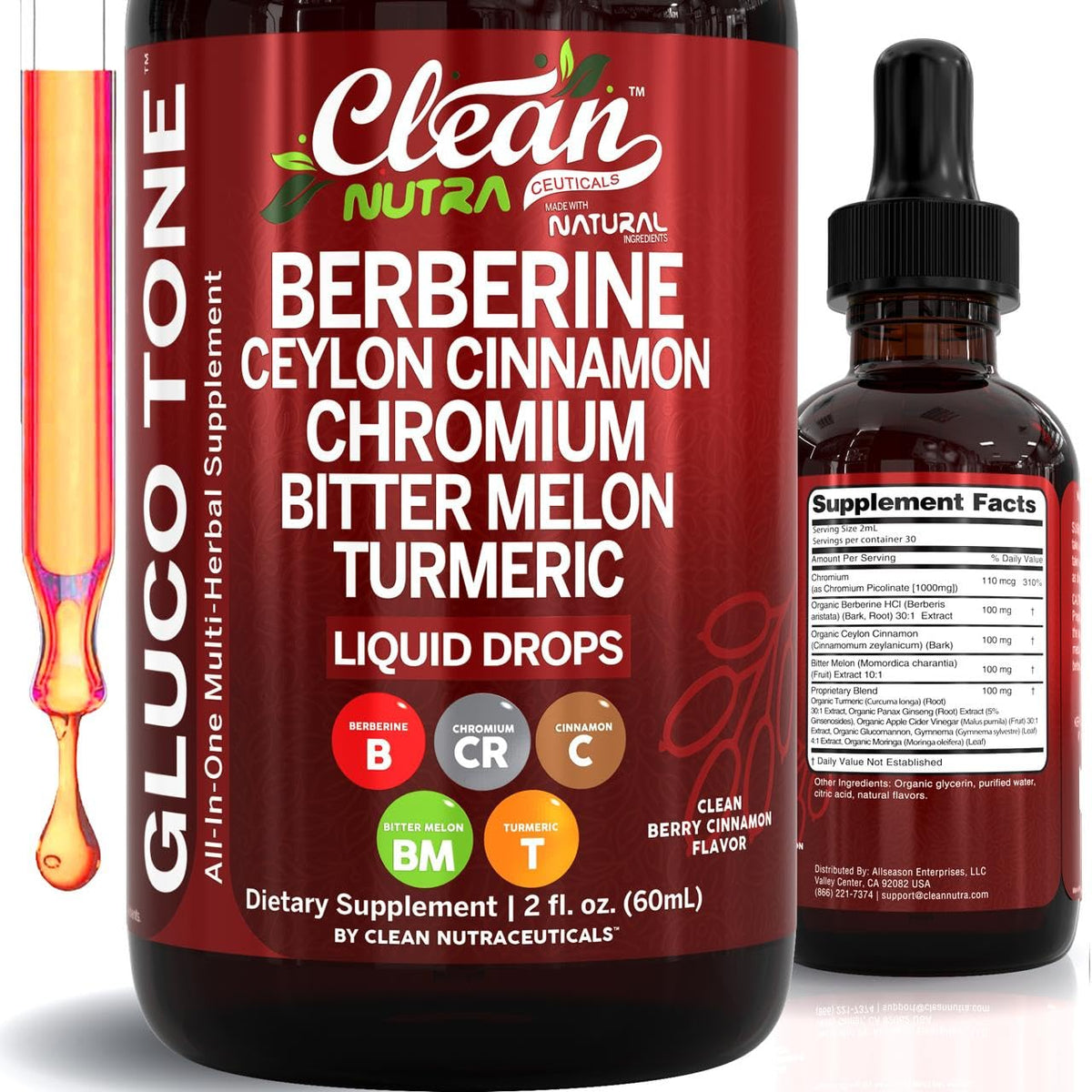 Clean Nutra Berberine avec Cannelle de Ceylan, bouteille visible, soutien potentiel au bien-etre digestif.