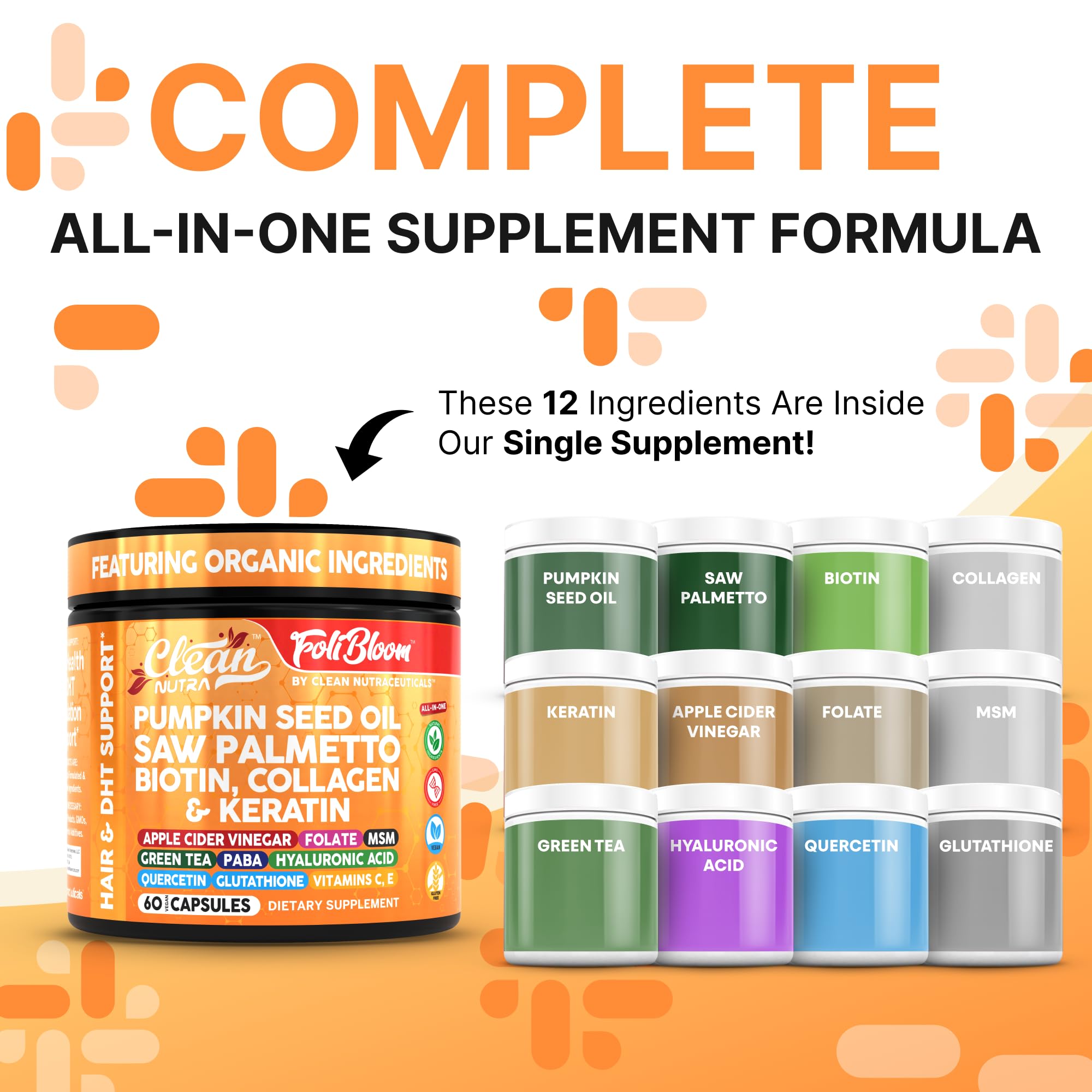 Clean Nutra biotine et collagène – cheveux plus forts et brillants.