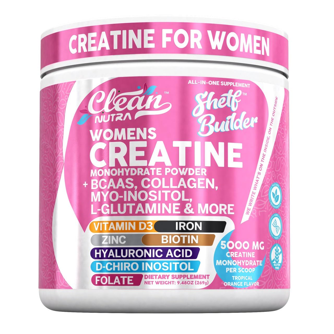 Clean Nutra Creatine pour femmes en poudre, énergie pendant l'entraînement.