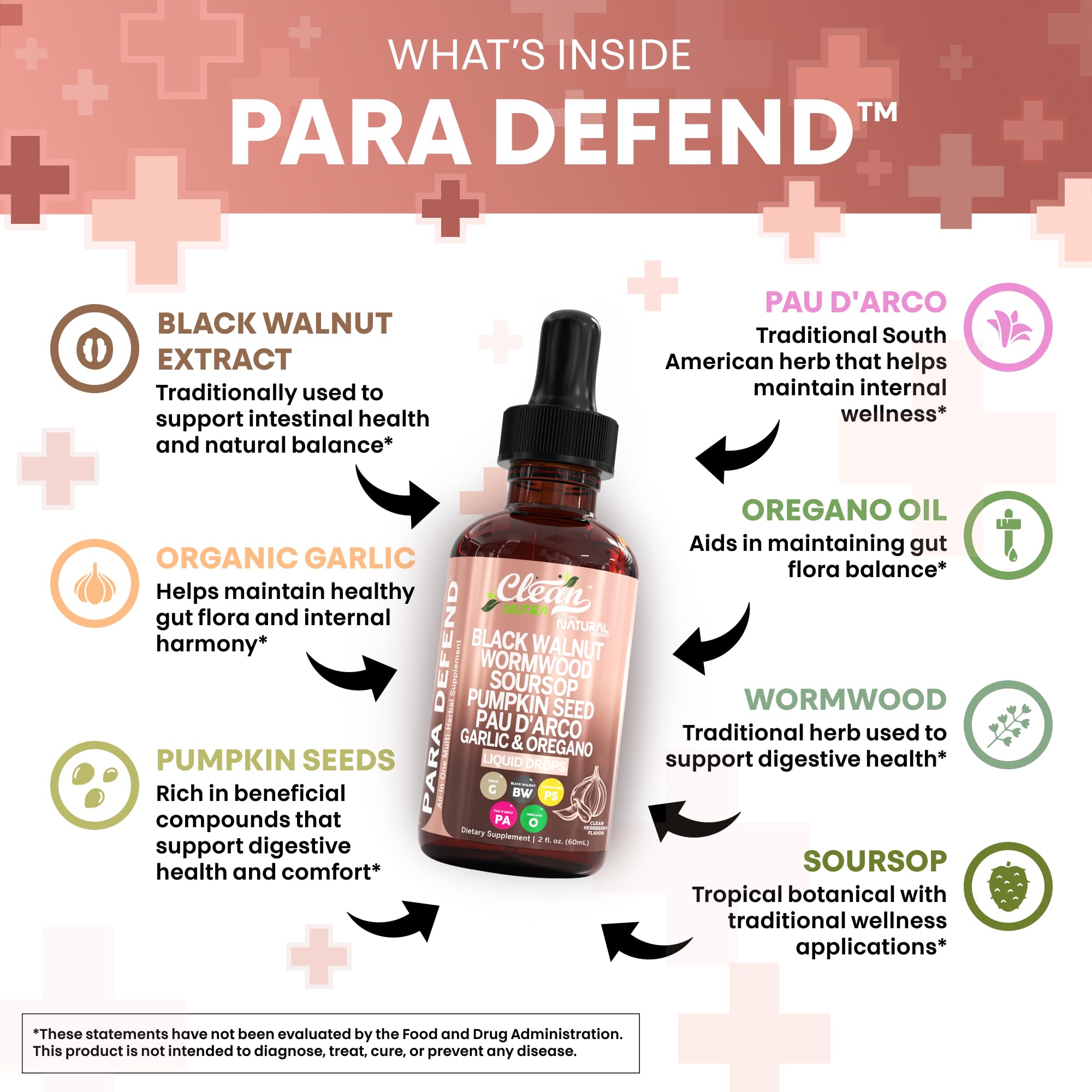 Clean Nutra Defend pau d'arco en gouttes, soutien immunitaire potentiel