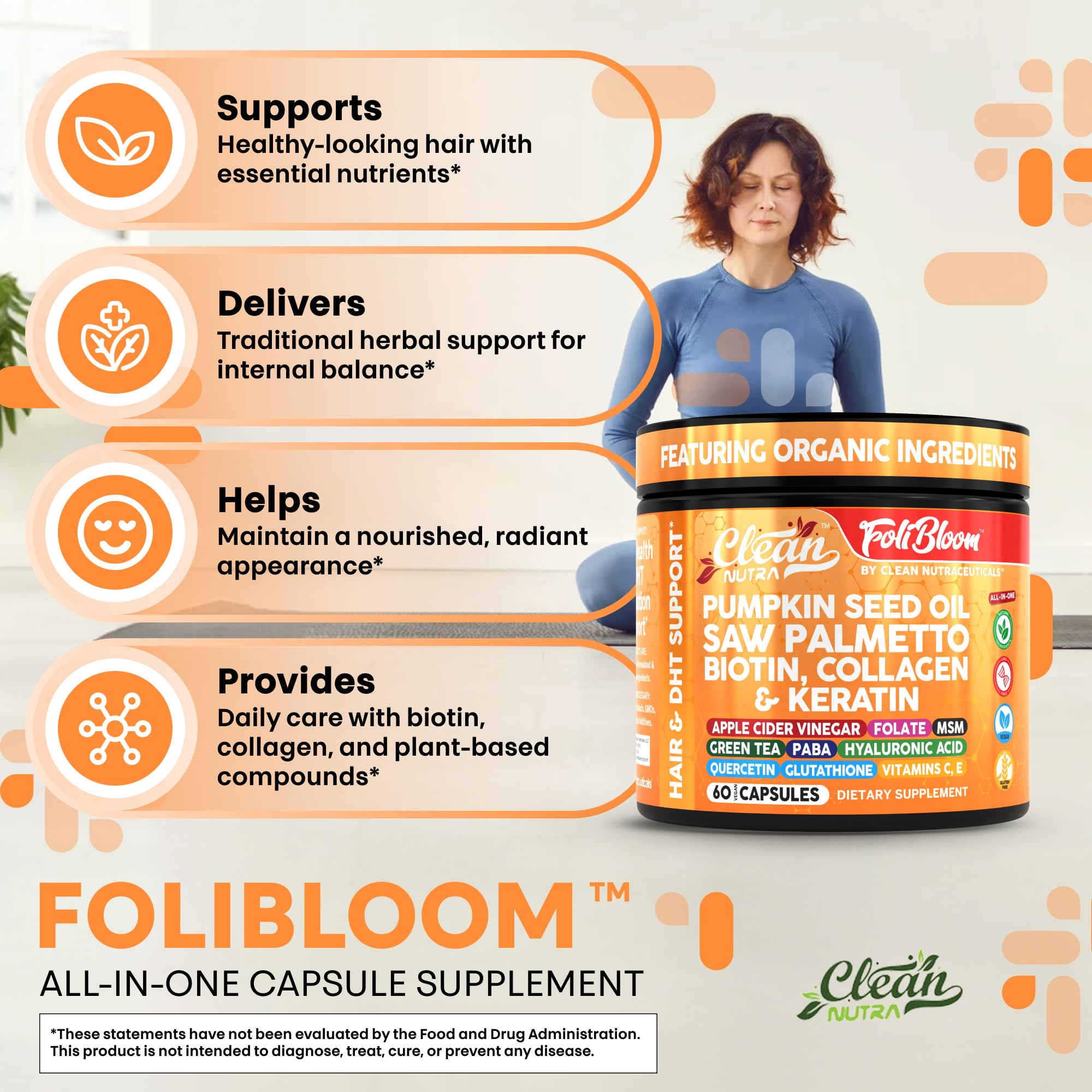 Clean Nutra folate et 5-MTHF – nutrition B pour cheveux.
