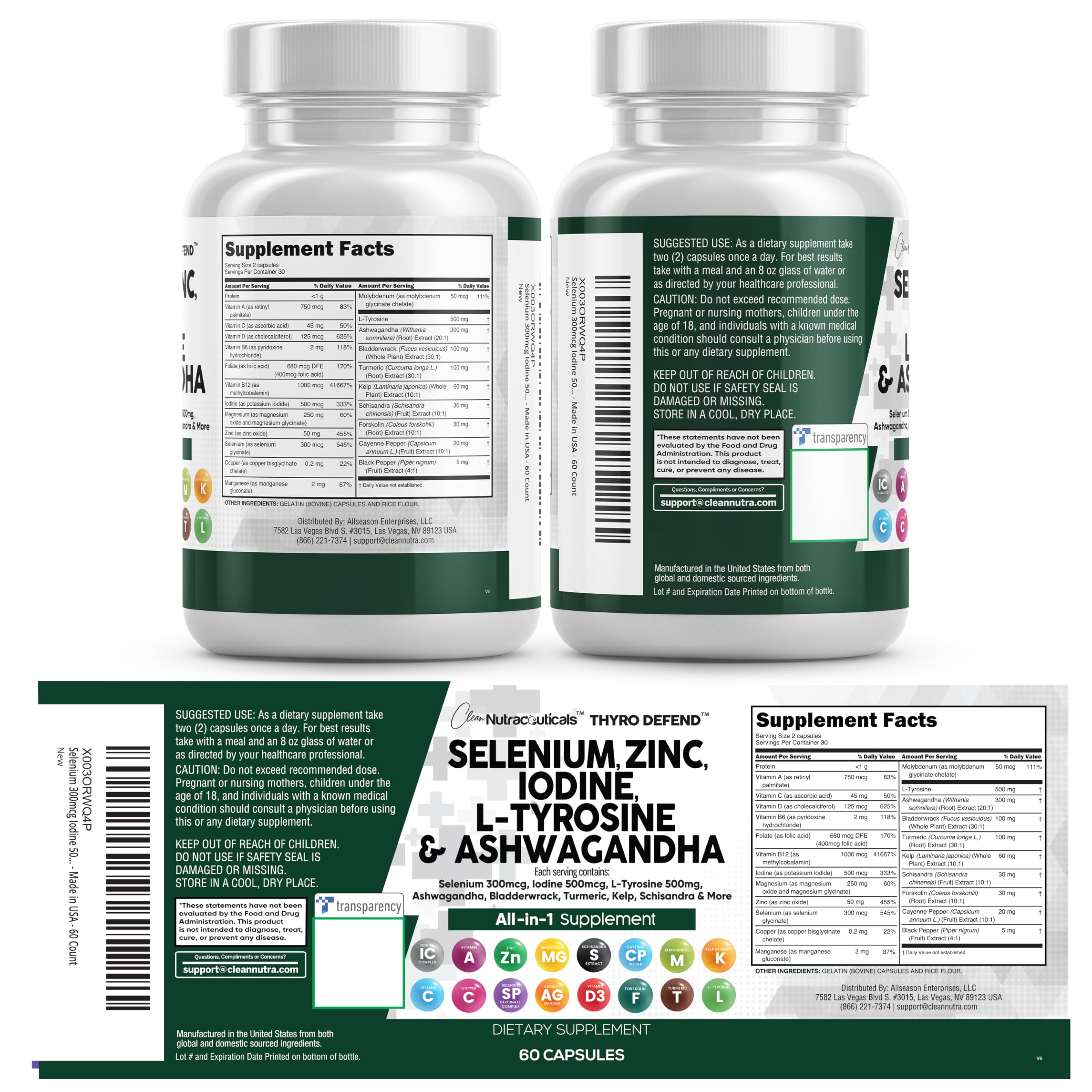 Clean Nutra Formule ThyroDefend – ensemble d’ingrédients visibles pour une solution intégrée