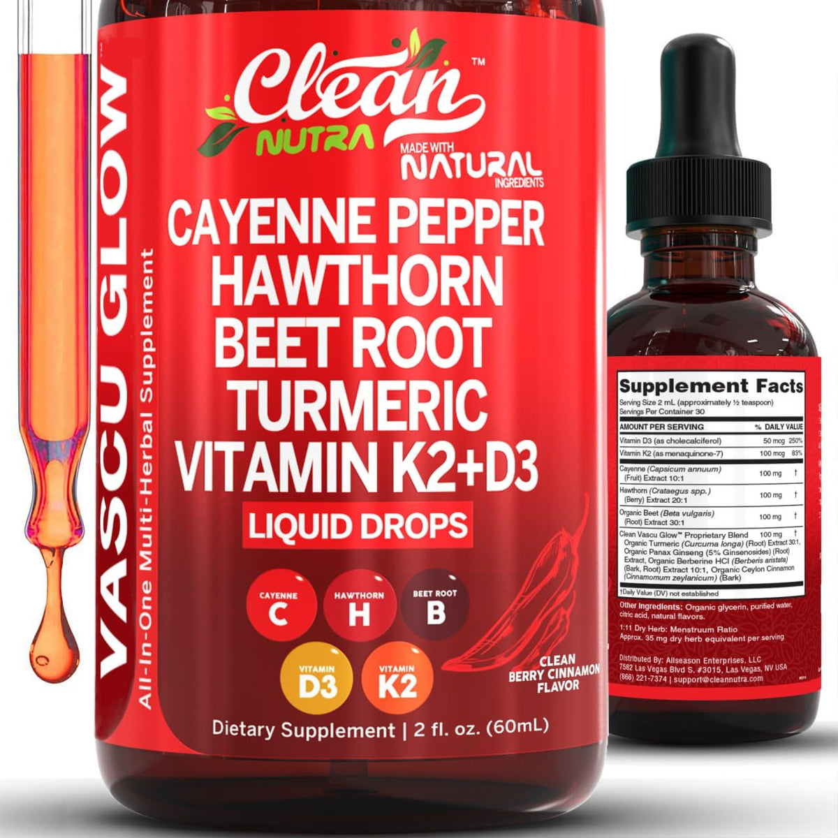 Gouttes Cayenne Clean Nutra sur flacon, soutien quotidien du bien-être.
