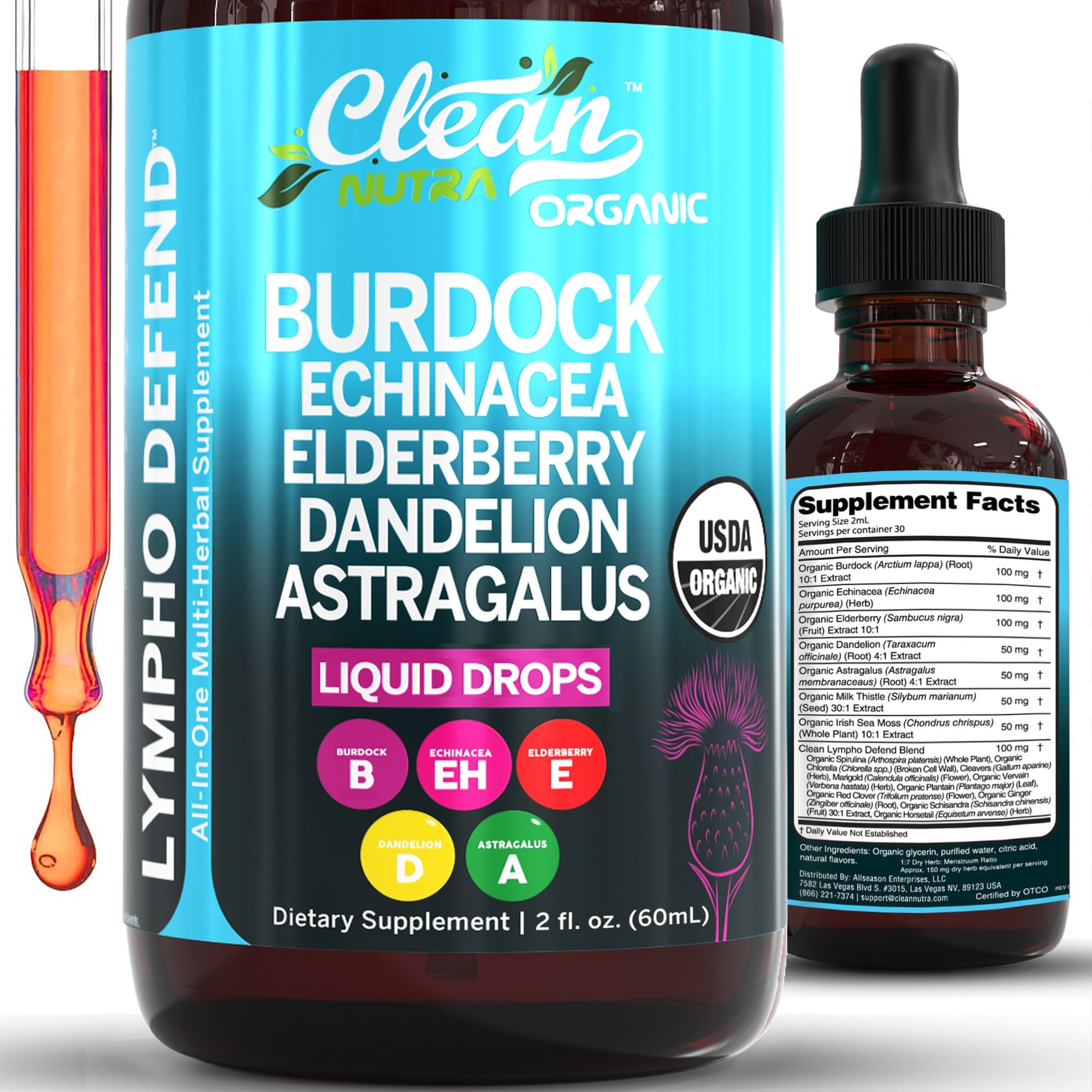 Gouttes Clean Nutra drainage lymphatique en bouteille, soutien potentiel du système lymphatique