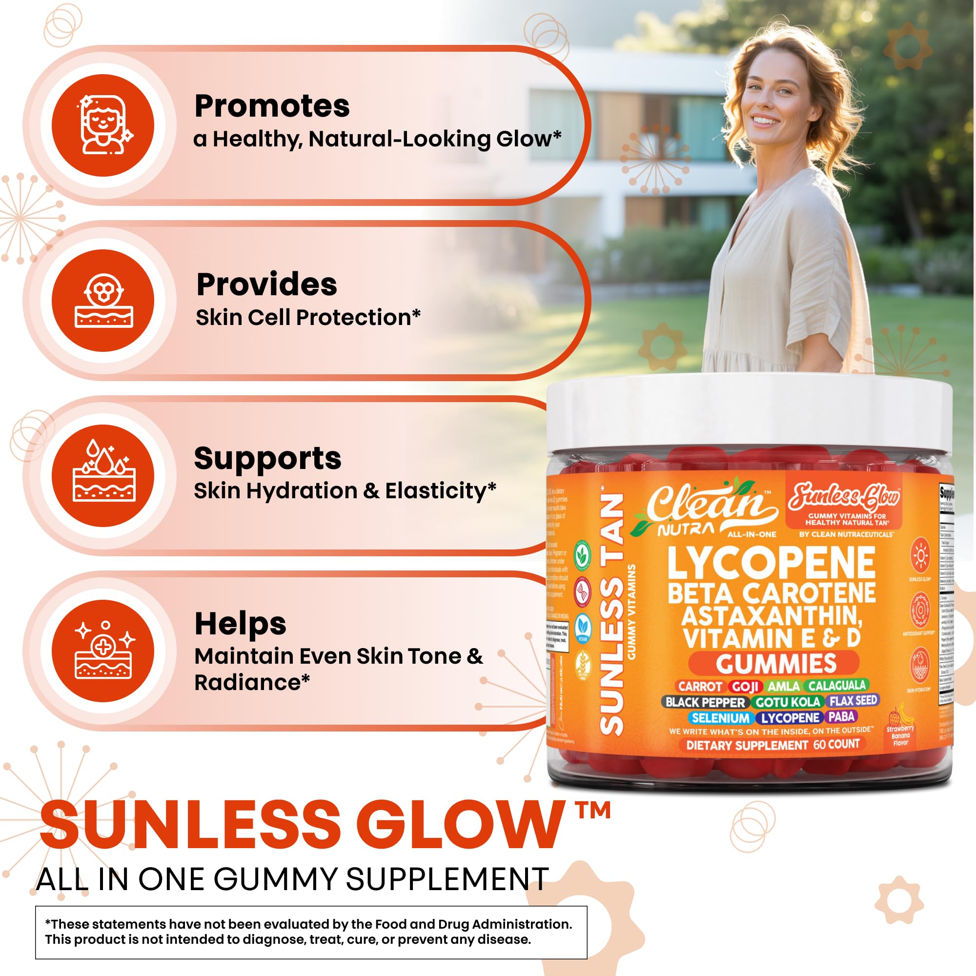 Gommes Clean Nutra Sunless Glow – graines de lin pour absorption potentielle