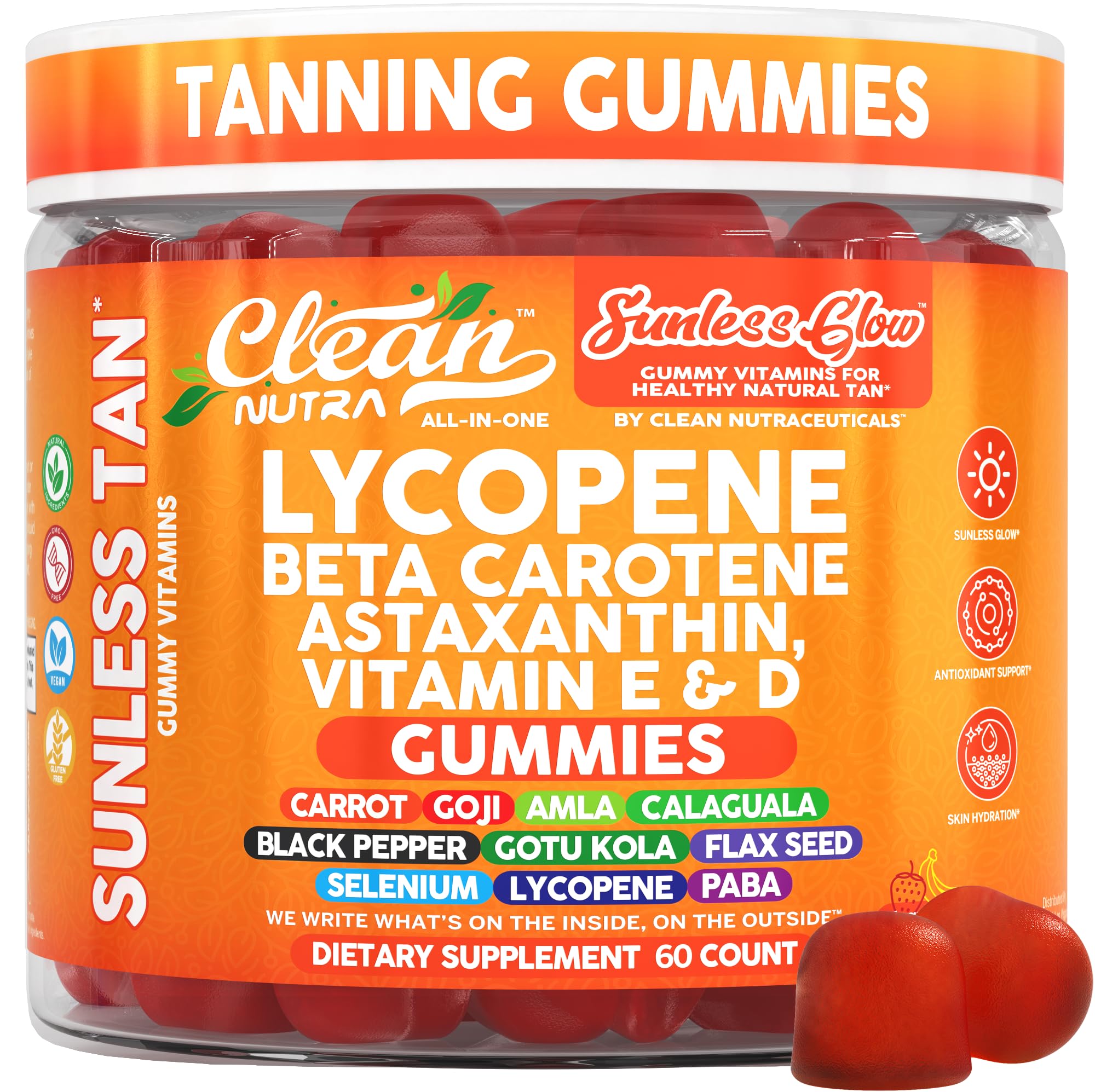 Gommes Clean Nutra Sunless Glow – lycopène pour peau éclatante sans UV