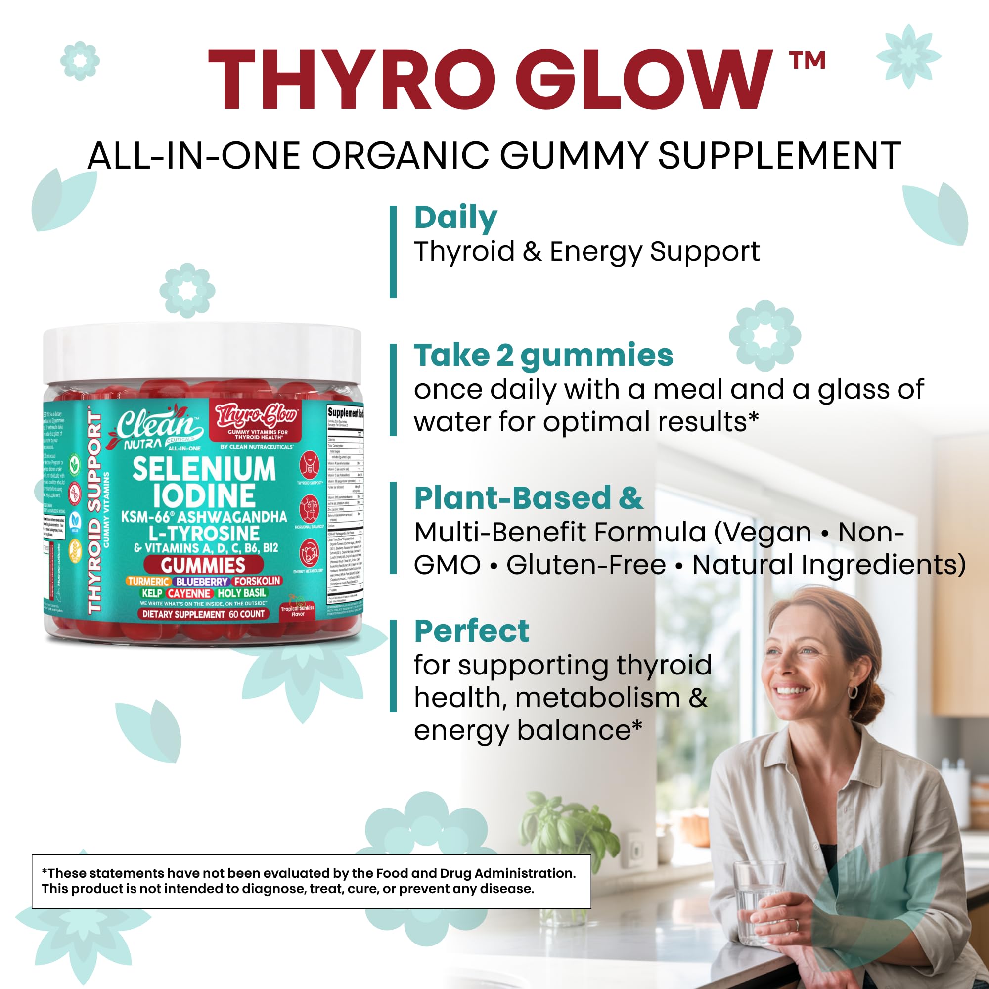 Gommes ThyroGlow pris matin et soir, parfait pour une routine quotidienne.