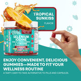 Gommes ThyroGlow à côté d'un flacon, variété de vitamines utile pour énergie.
