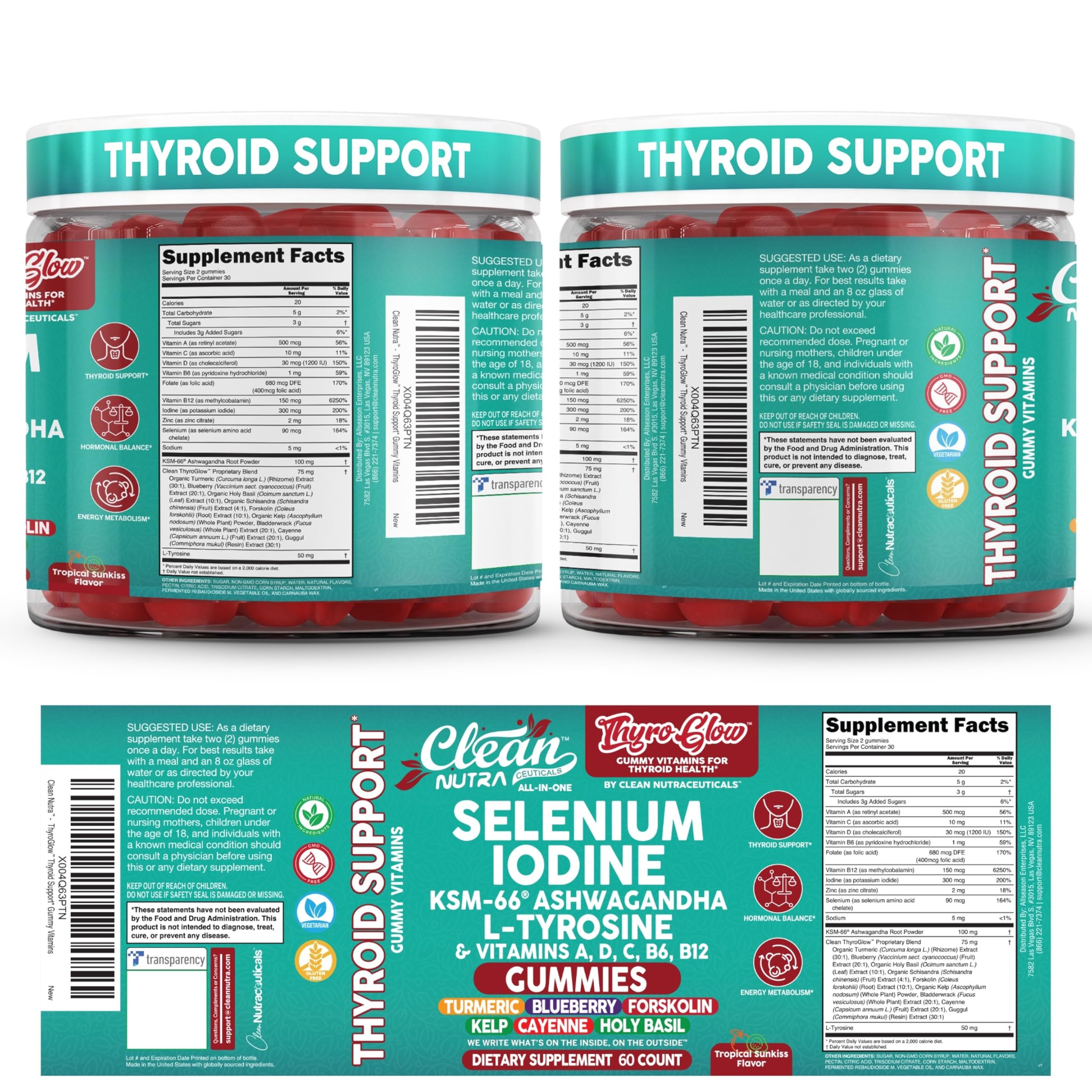 Gommes ThyroGlow sur plan de cuisine, soutien potentiel à l'endurance et concentration.
