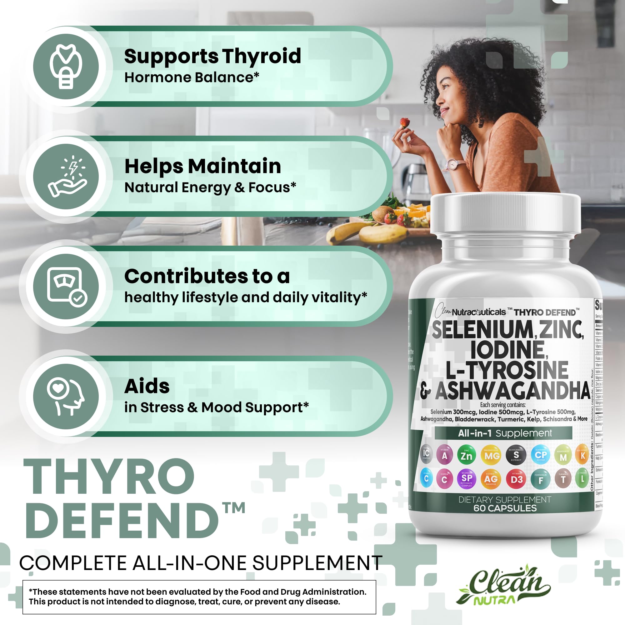 Clean Nutra Tyrosine 500 mg – capsules visibles pour l’énergie et la concentration potentielles