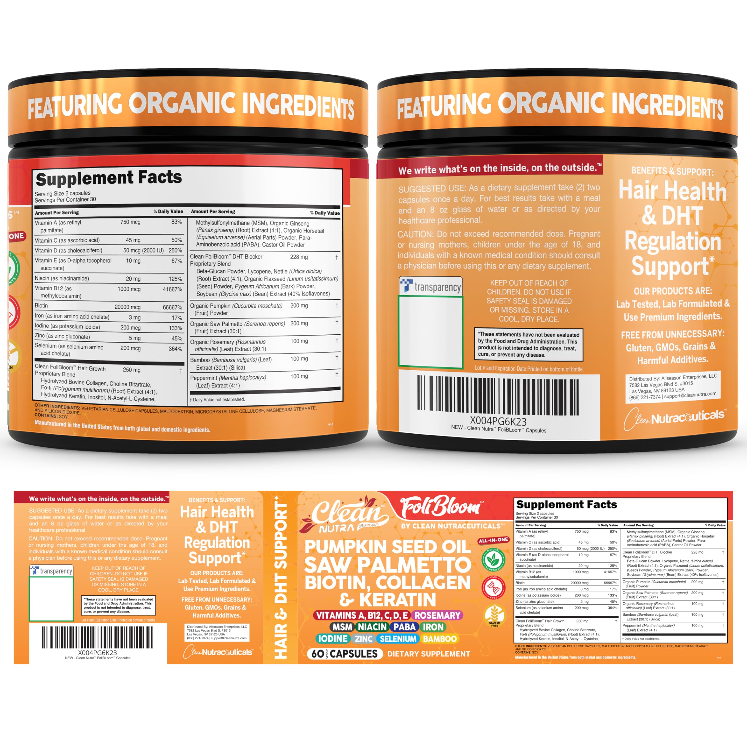 Clean Nutra vitamines B12 et B9 – énergie nutritionnelle pour cheveux.