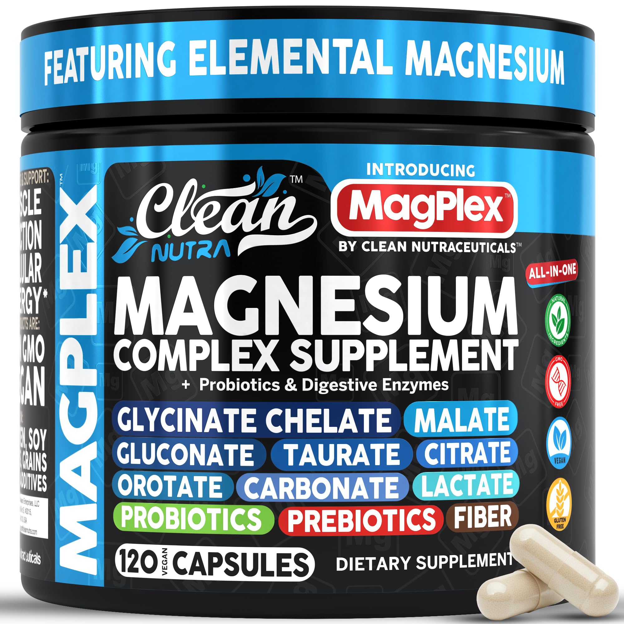 Clean Nutraceuticals 8en1 magnésium en bouteille, équilibre quotidien et bien-être.