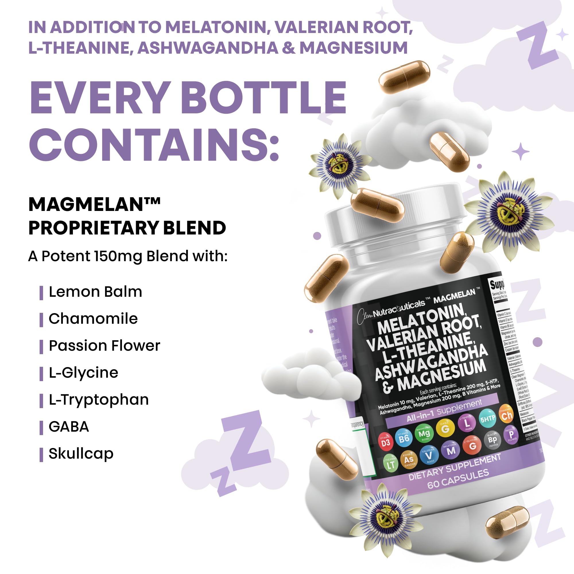 Feuilles de mélisse Clean Nutraceuticals, détente nocturne potentielle.