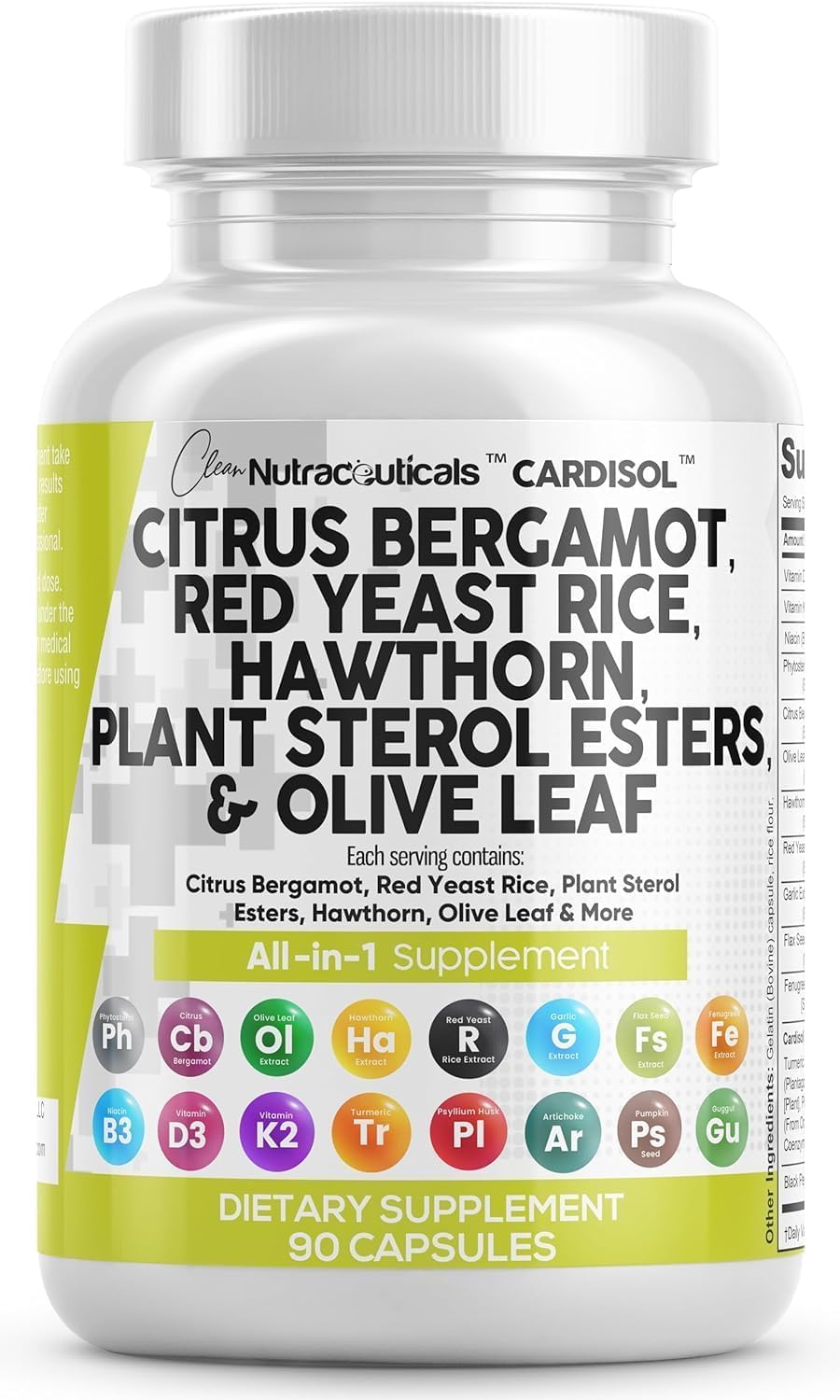 Capsules Citrus Bergamot de Clean Nutraceuticals sur bouteille, soutien potentiel au bien-être général.