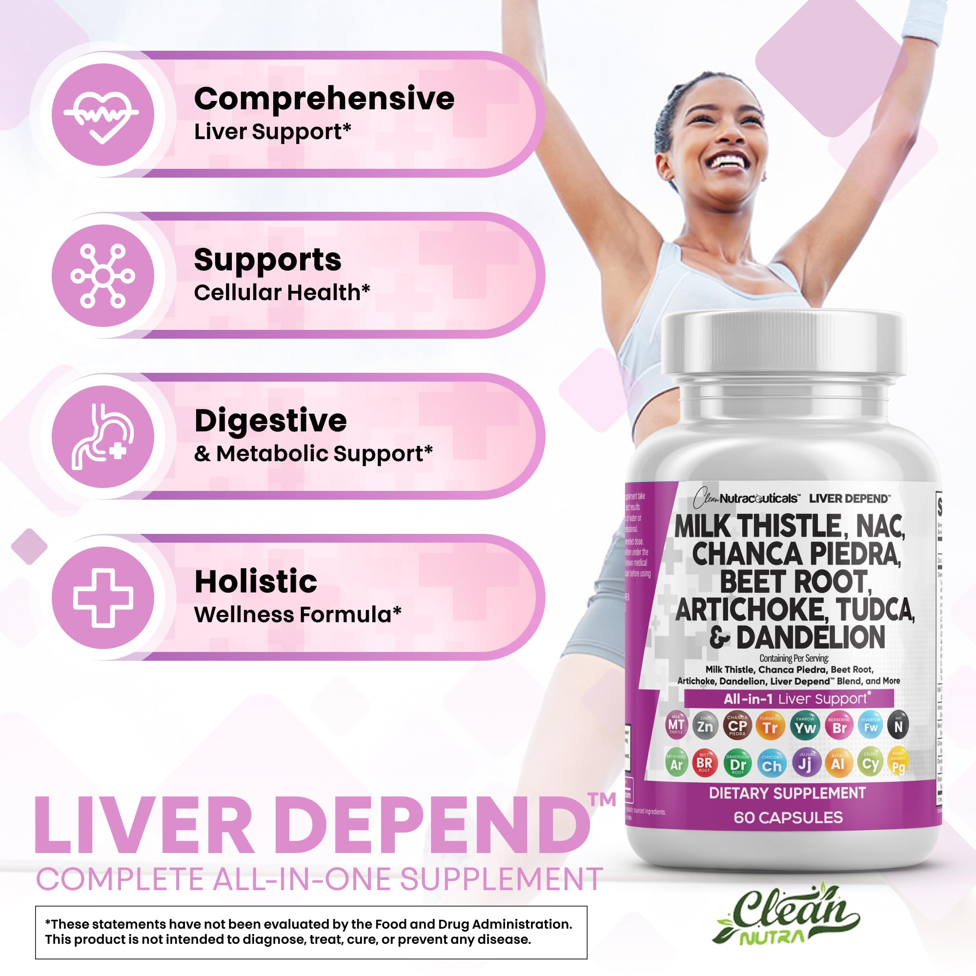 Clean Nutraceuticals, capsules pissenlit-racine: soutien du flux et hydratation
