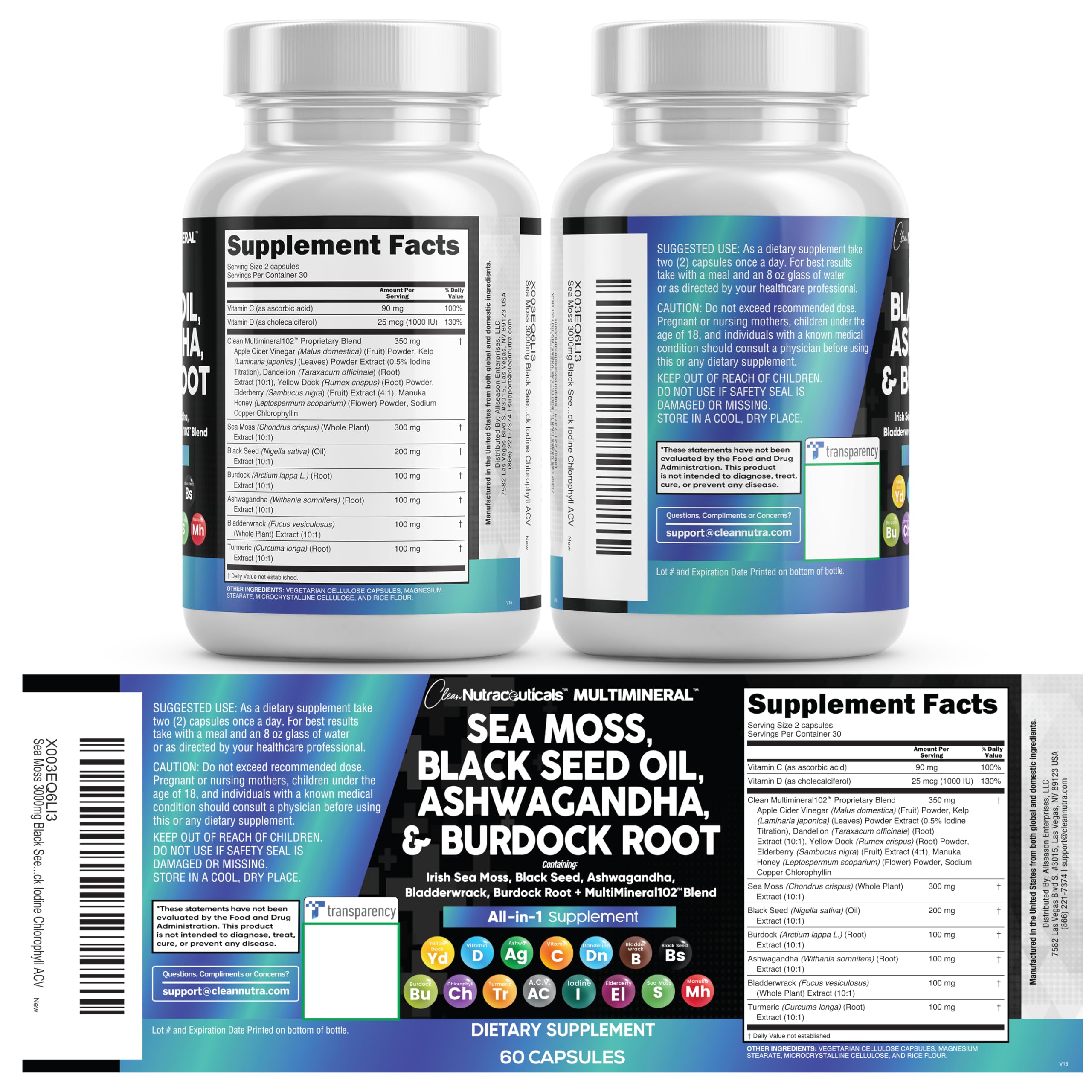Clean Nutraceuticals ensemble 15-en-1, formule tout-en-un pratique.