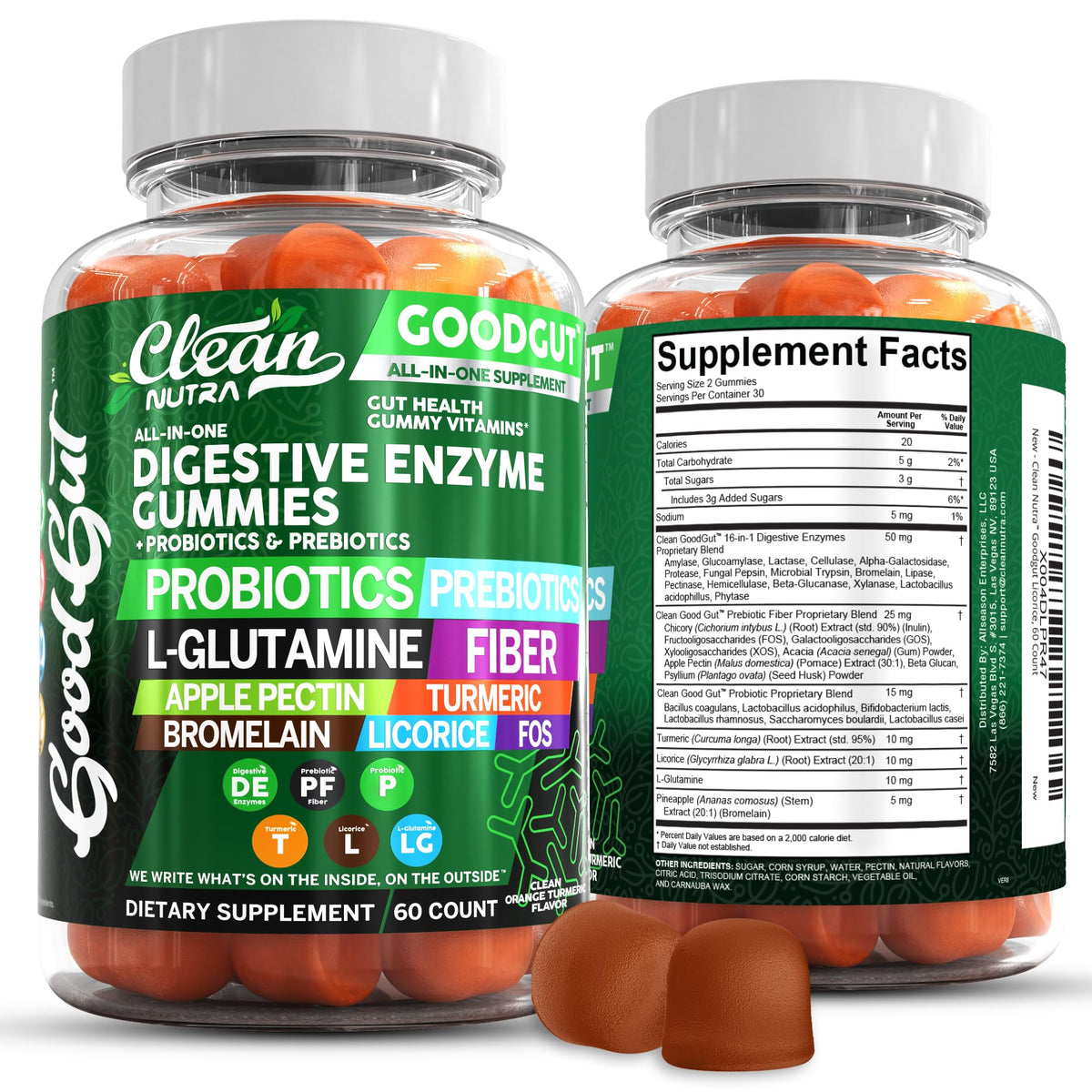 Gomme Clean Nutraceuticals montrant des enzymes digestives pour une digestion fluide.