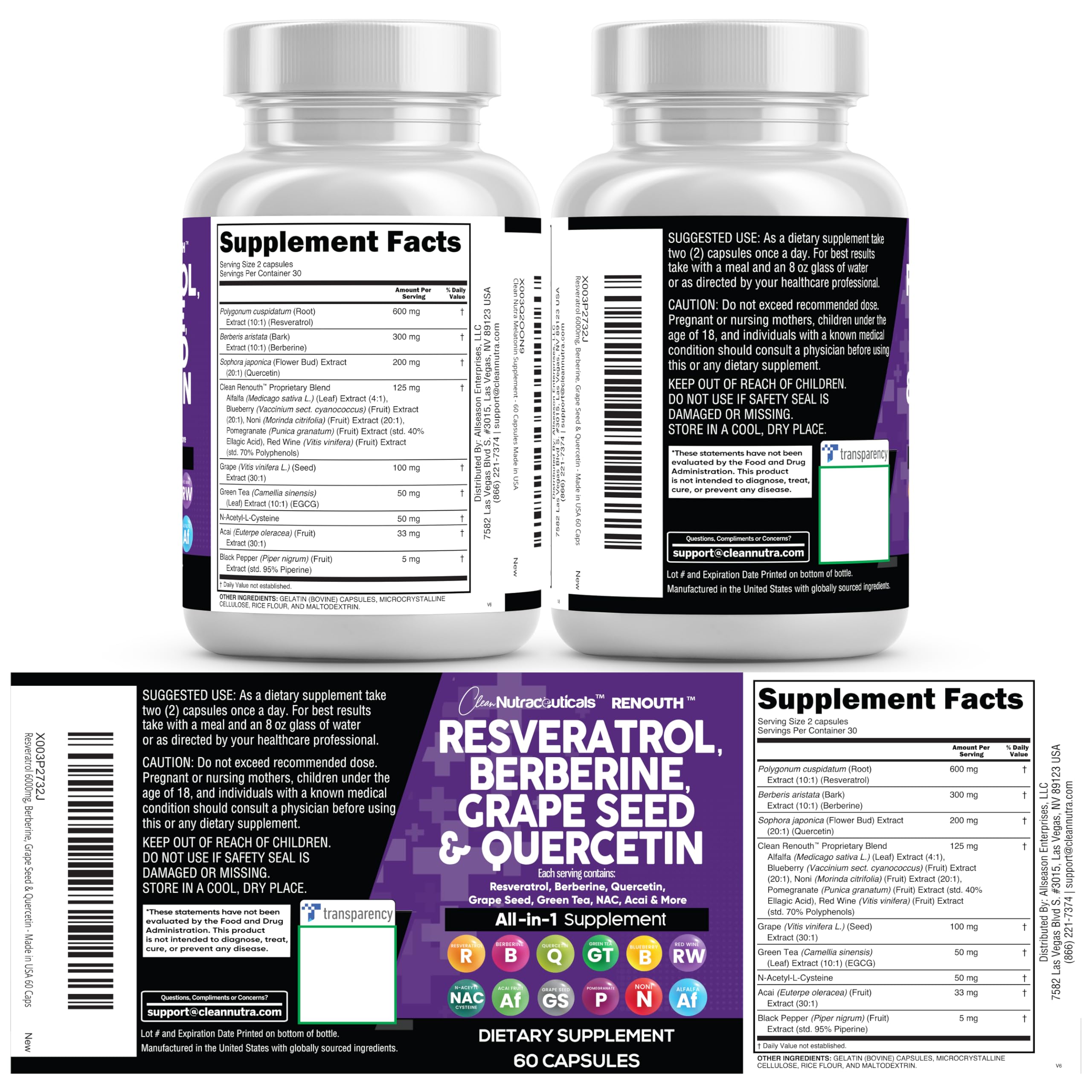 Clean Nutraceuticals etiquette-information, notice claire sur les ingrédients et l’utilisation.