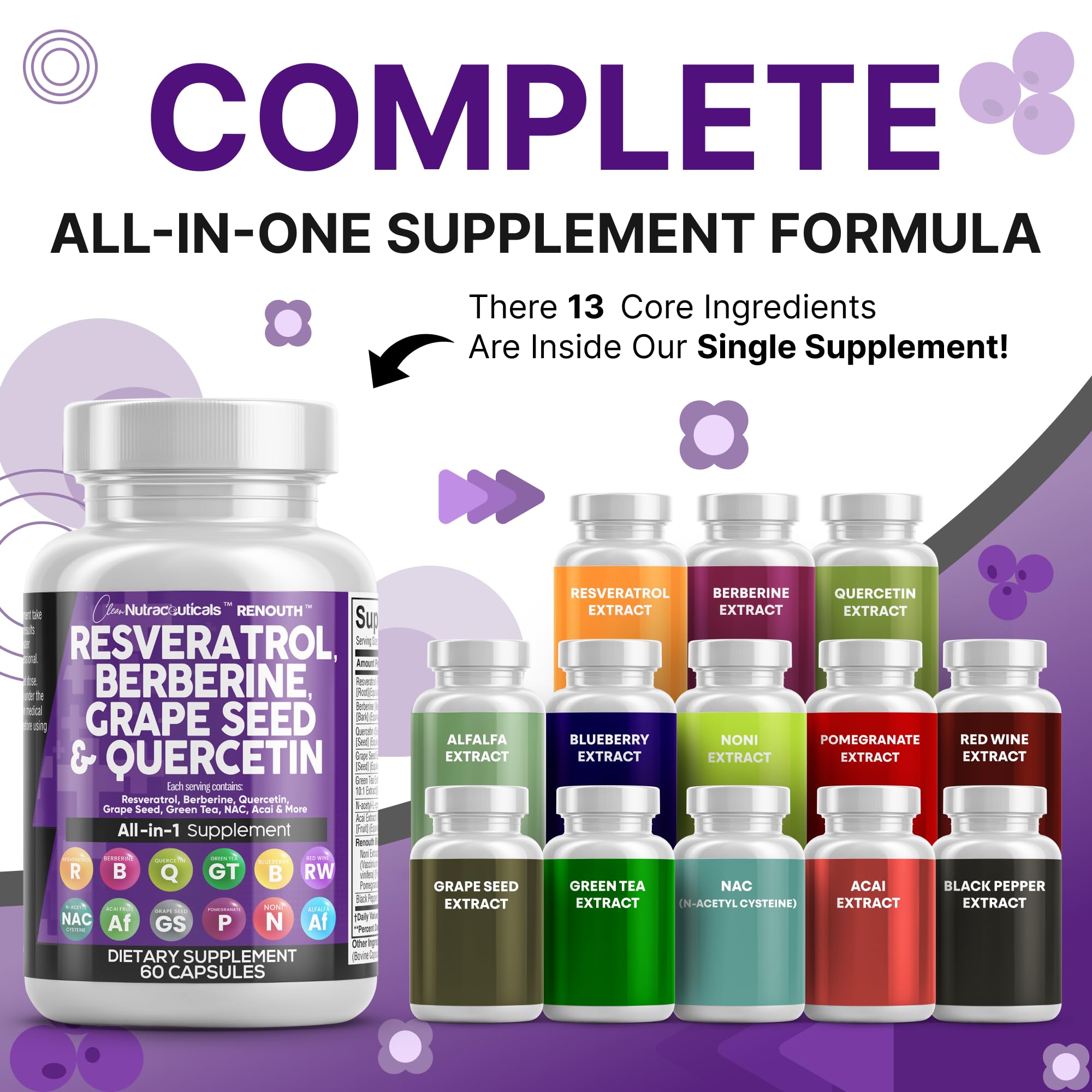 Clean Nutraceuticals extrait des graines de raisin en capsules, format pratique et antioxydant.