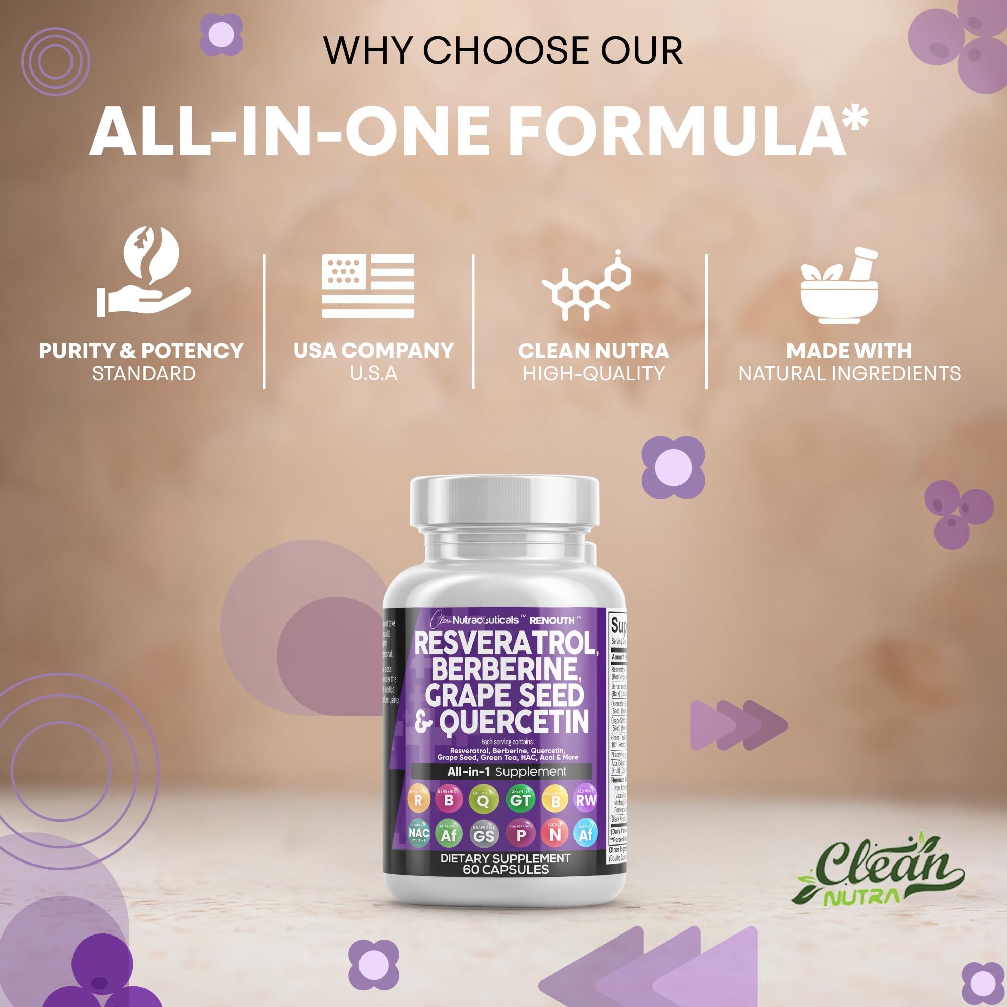 Clean Nutraceuticals extrait grenade et myrtilles, polyphénols fruités pour le bien-être.