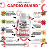 Extrait levure rouge de riz CardioGuard: flacon, profil nutritionnel complémentaire.