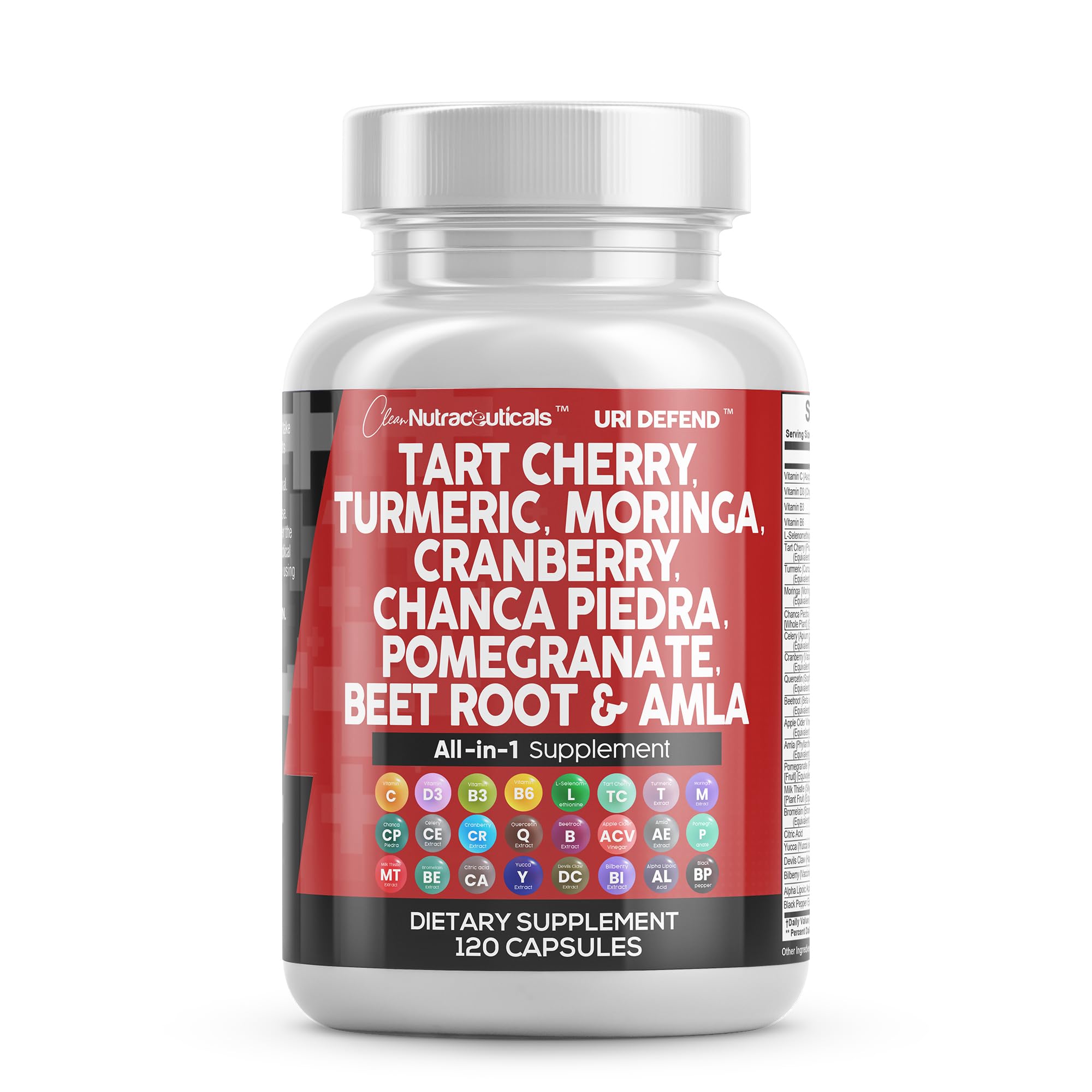 Capsules Clean Nutraceuticals montrant l’extrait de cerise tart pour un soutien quotidien.