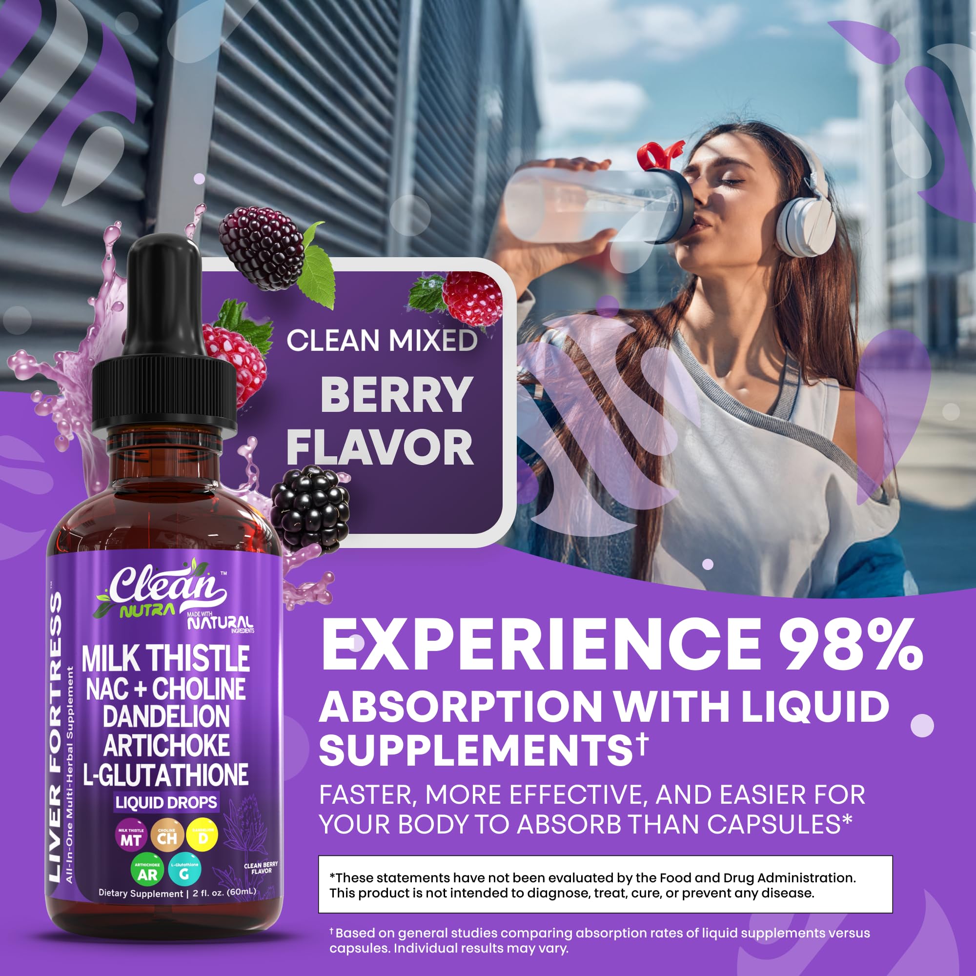 Liquide glutathion Clean Nutraceuticals, flacon pratique pour l’antioxydant quotidien