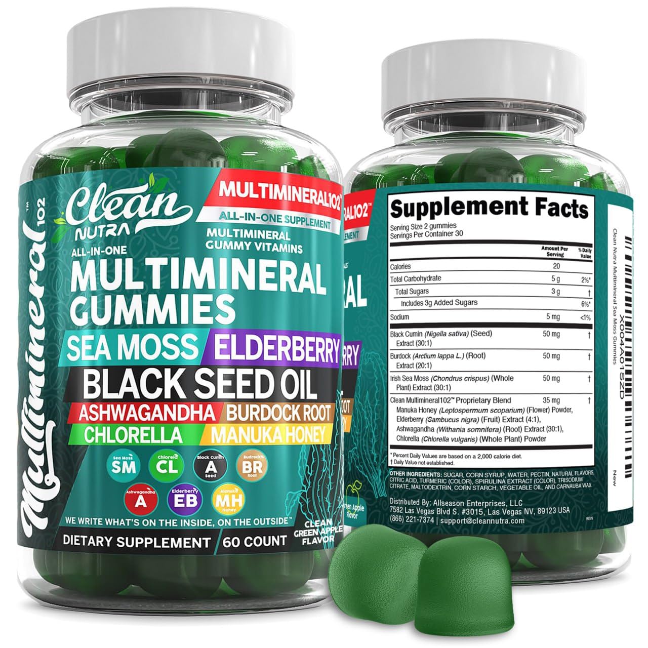 Gomme d'algues marines Clean Nutraceuticals en bouteille, apportant des minéraux essentiels.