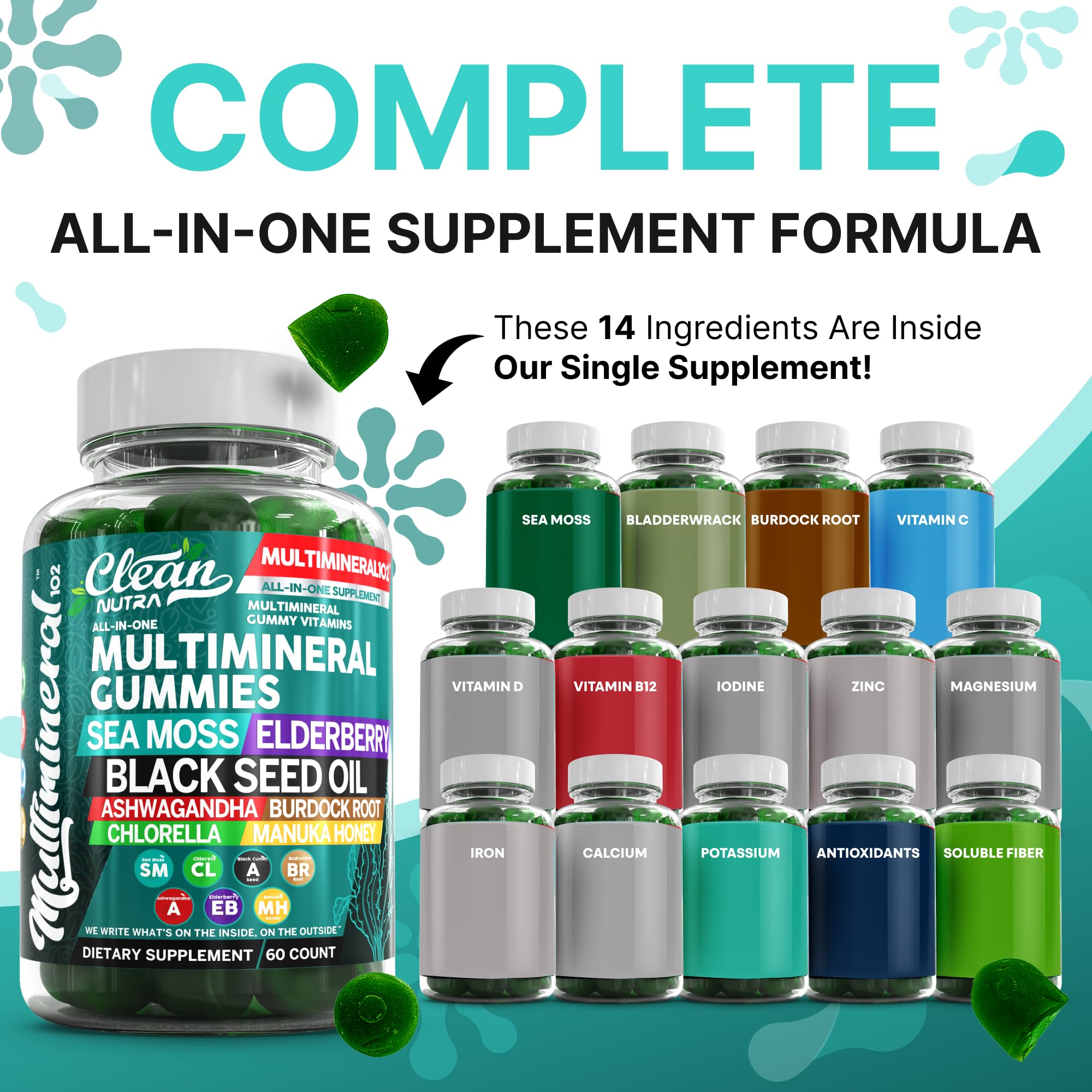 Gomme Ashwagandha Clean Nutraceuticals en bouteille, soutien quotidien au bien-être.