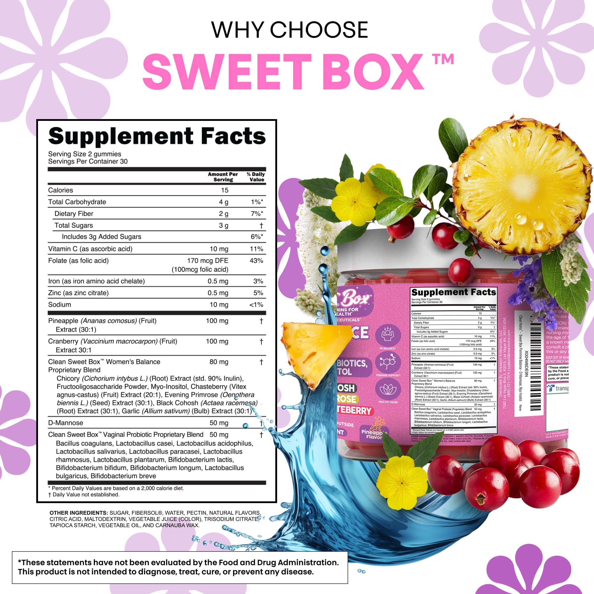 Gommes d-mannose Clean Nutraceuticals-ananas, utile pour le soutien urinaire quotidien.