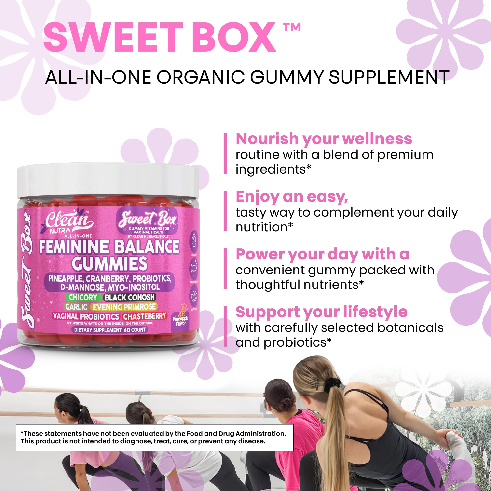 Gommes onagre du soir Clean Nutraceuticals-ananas, potentiel soutien pendant la transition hormonale.