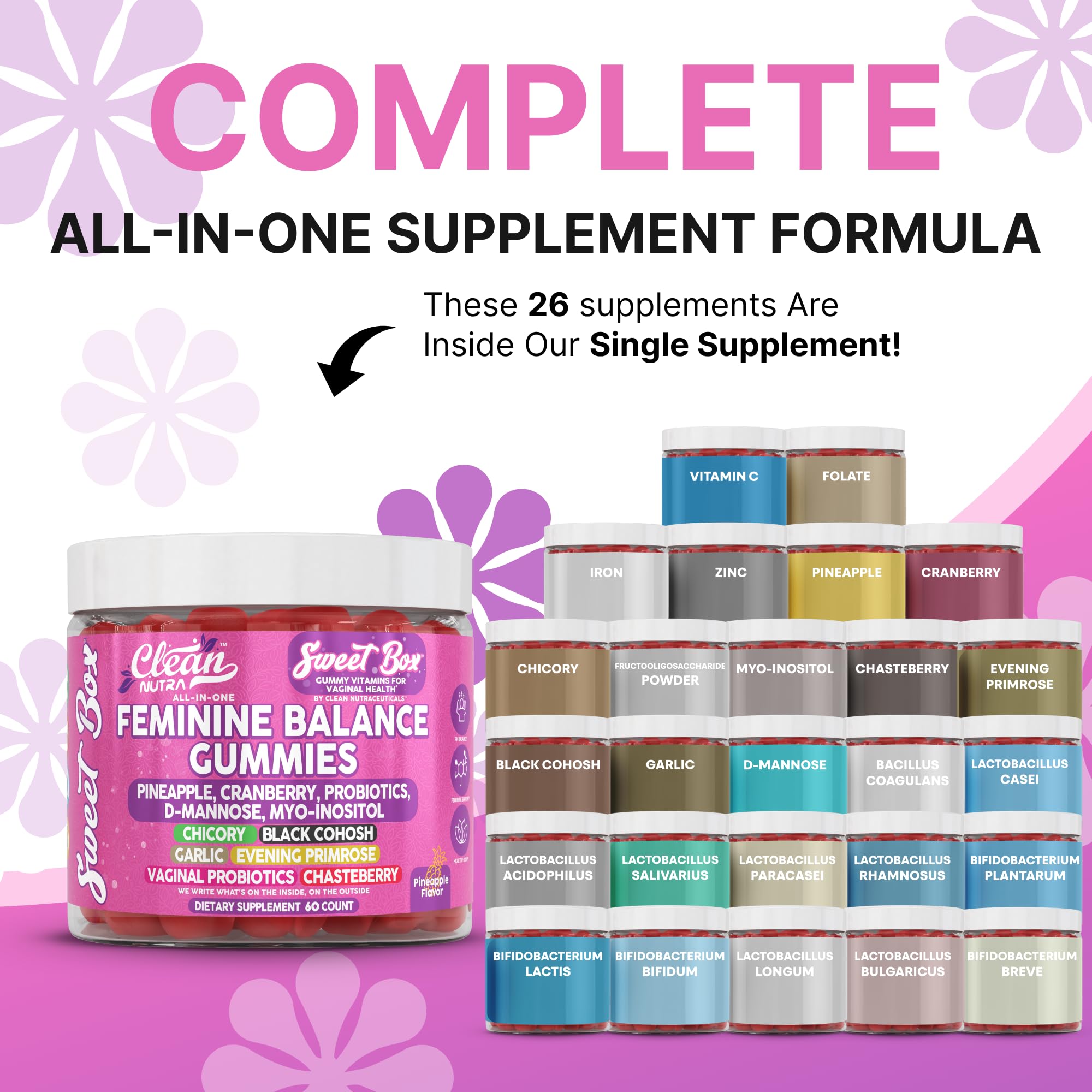 Gommes probiotiques vaginales Clean Nutraceuticals-ananas, potentiel soutien au confort intime.
