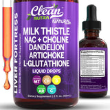 Gouttes Clean Nutraceuticals sur flacon, soutien potentiel du foie après repas chargé