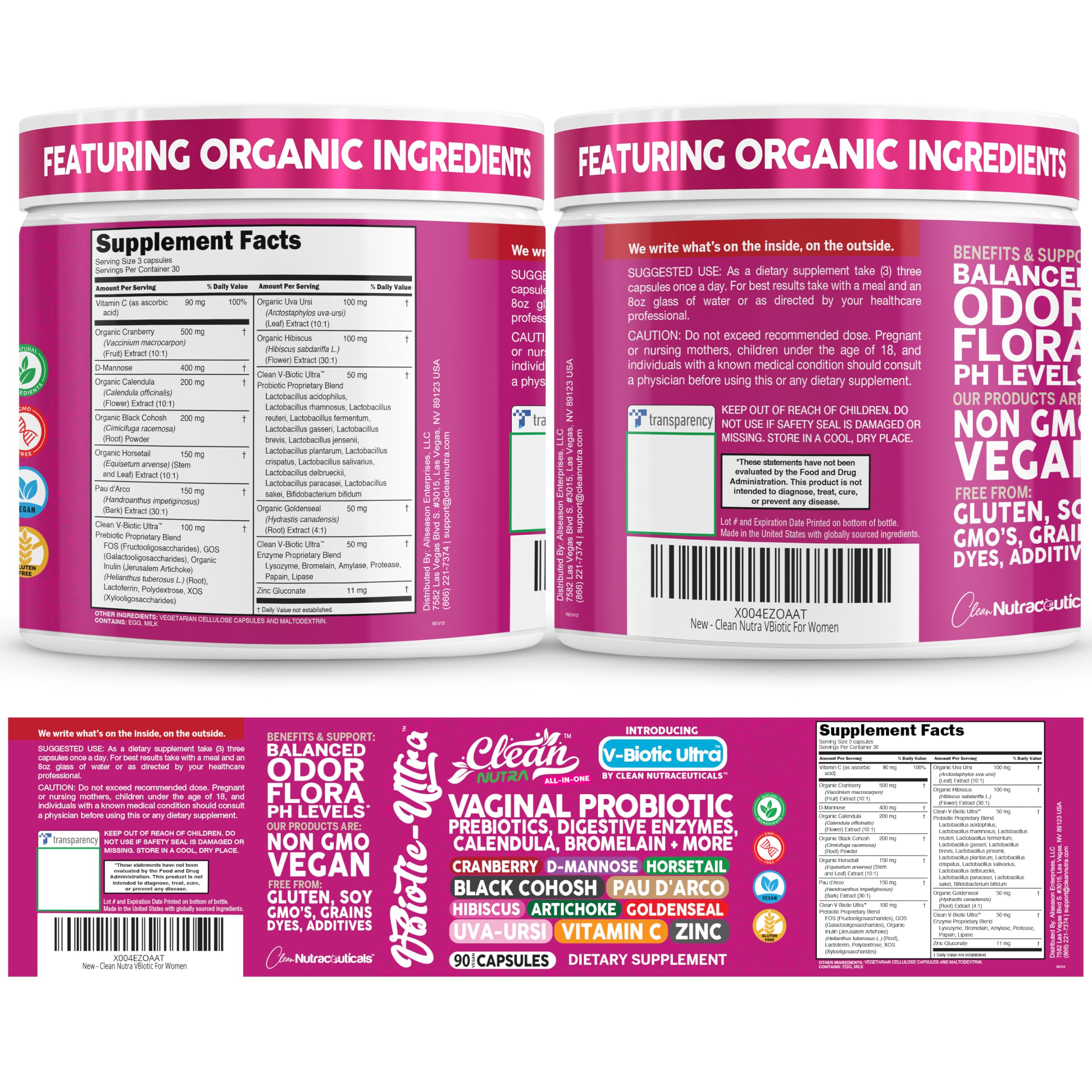 Clean Nutraceuticals: capsules véganes pour bien-être intime et digestif.
