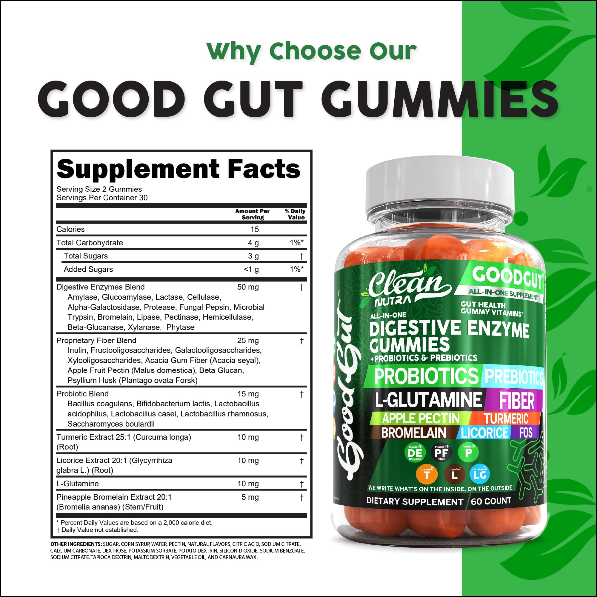 Gomme Clean Nutraceuticals avec inuline et FOS pour soutenir le microbiote.
