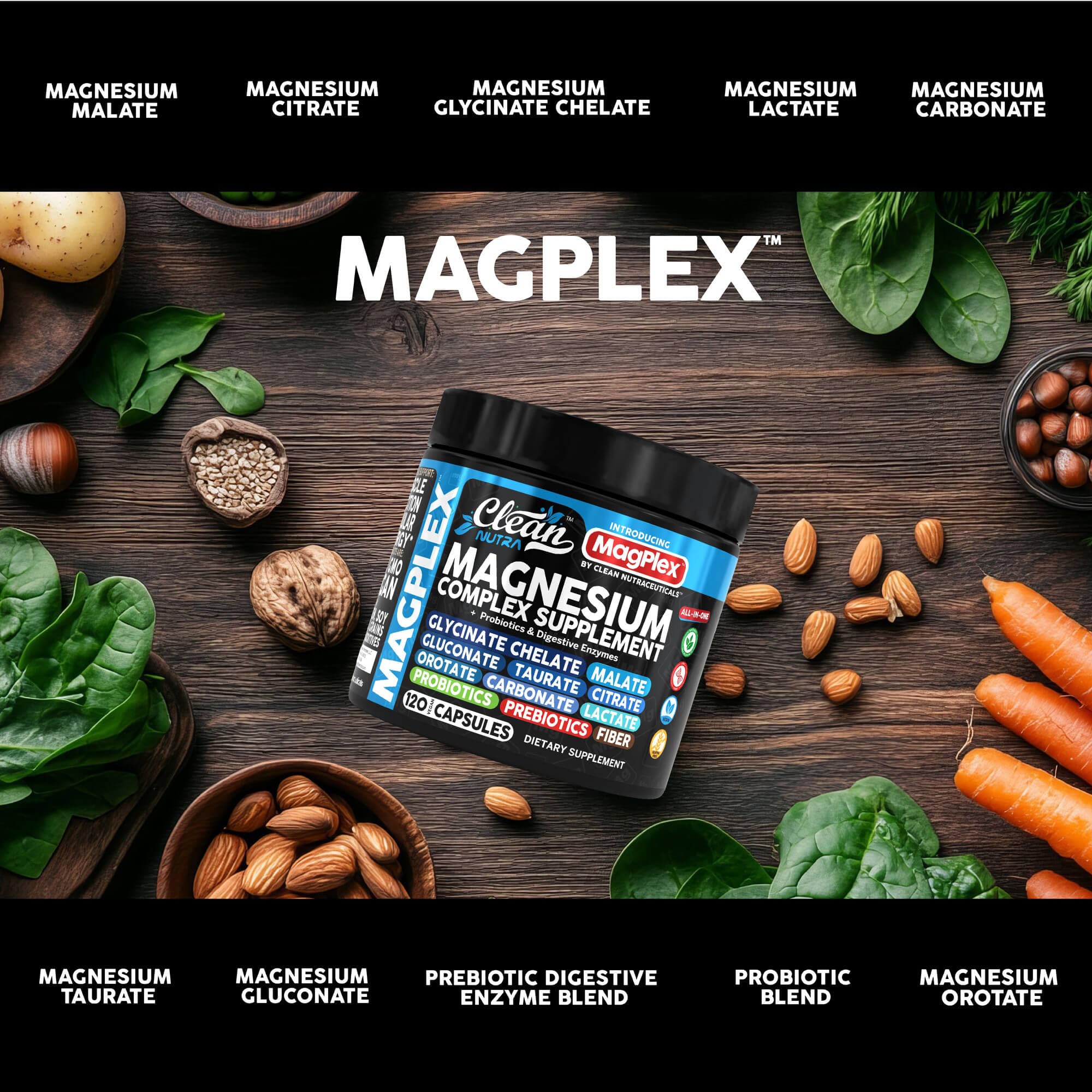 Clean Nutraceuticals magnésium orotate en capsules, soutien immunitaire et vitalité.